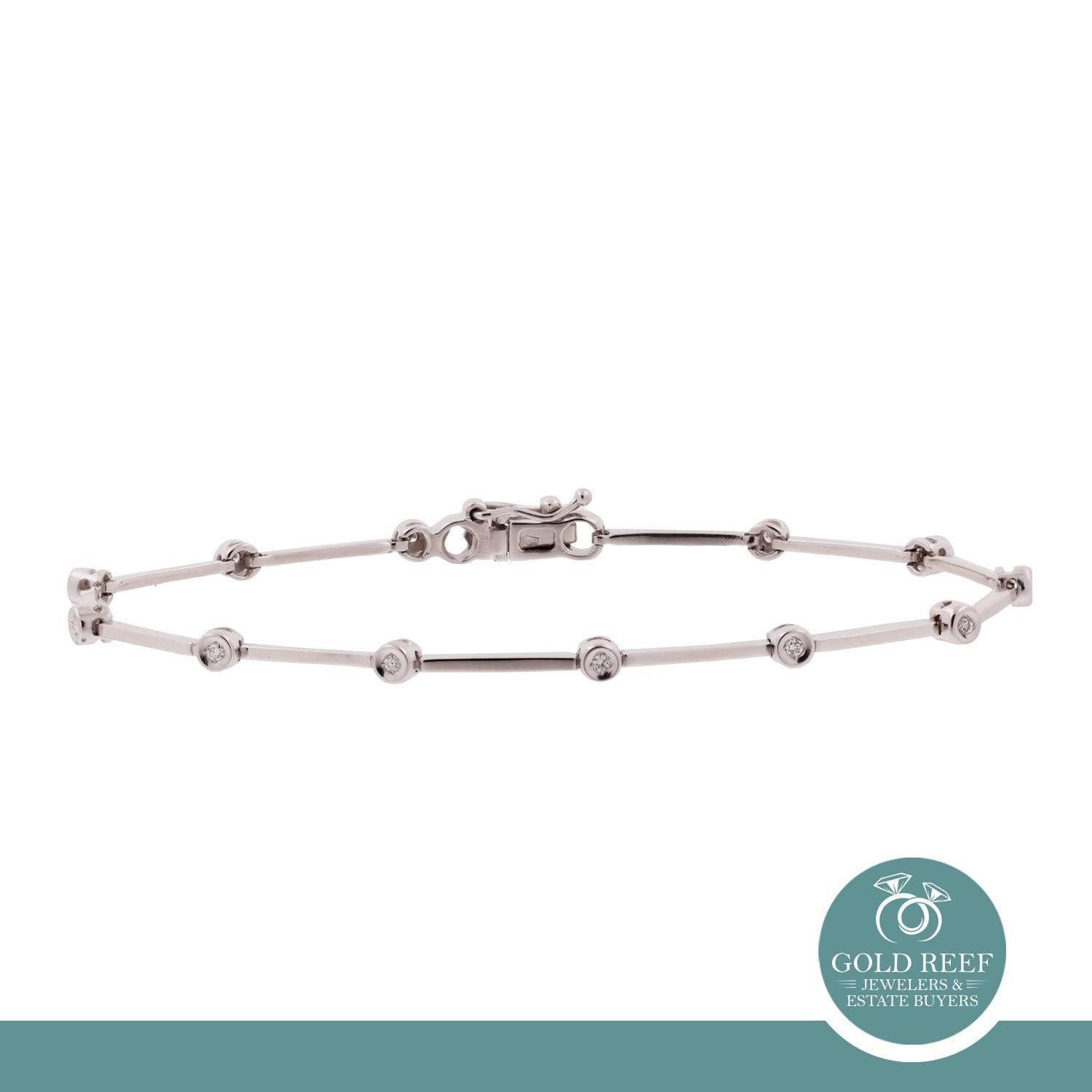 Bezel Diamond Bar Link Station Bracelet 18K White Gold 0.18 TW 7" Ladies Estate