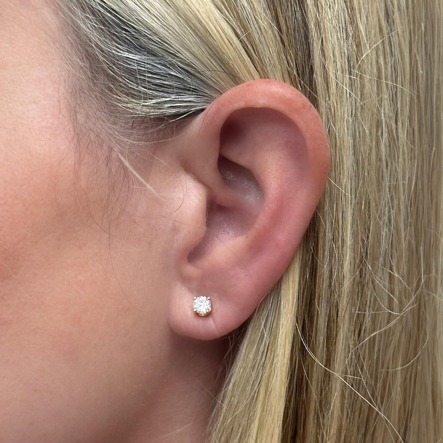 0.50 TW Round Diamond Stud Earrings 14K Yellow Gold 4-Prong Setting Screw Backs