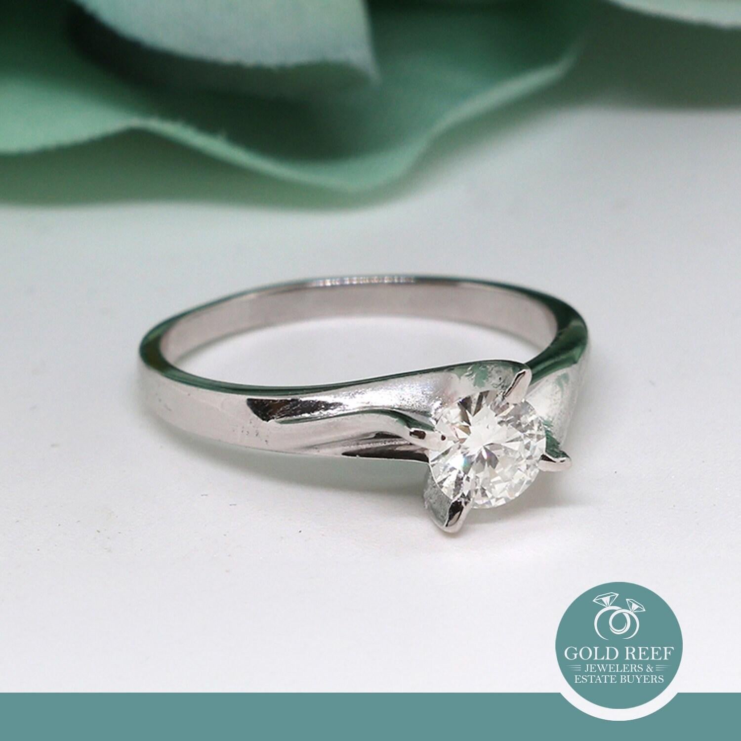 0.52 CT Diamond Solitaire Engagement Ring GIA Certificate 14K White Gold SZ 7.5