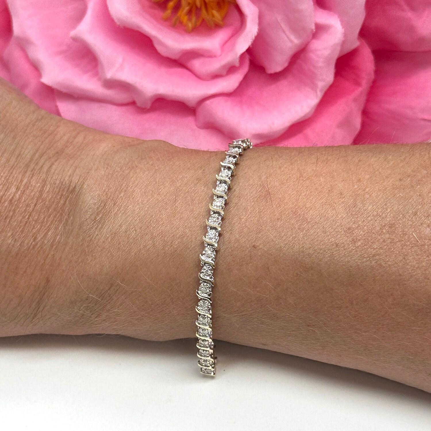 1.00 TW Diamond S-Link Tennis Bracelet 14K Gold Round Diamonds 7.25" Ladies