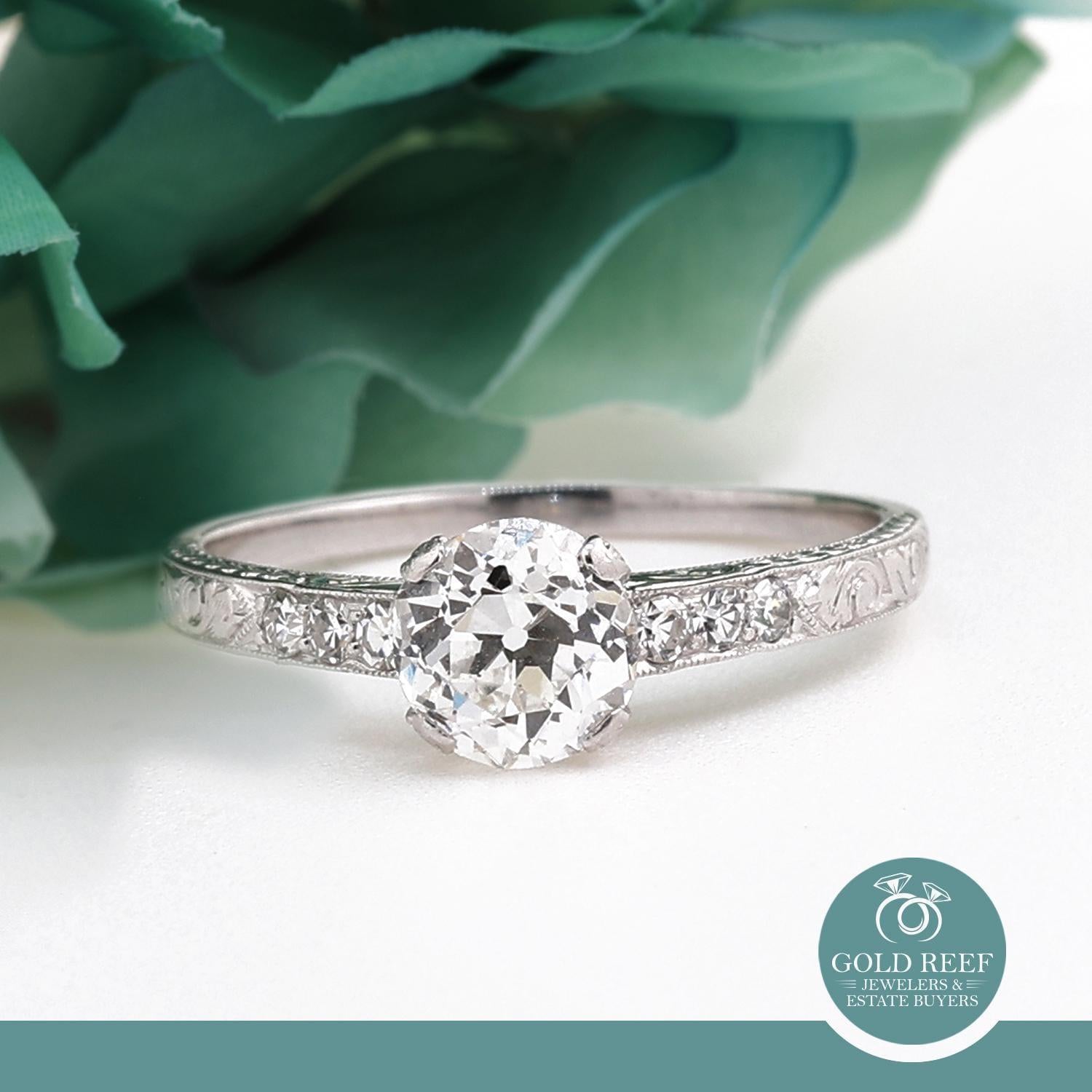 1.10 TW GIA Old European Cut Diamond Accent Engagement Ring Platinum Size 6.5