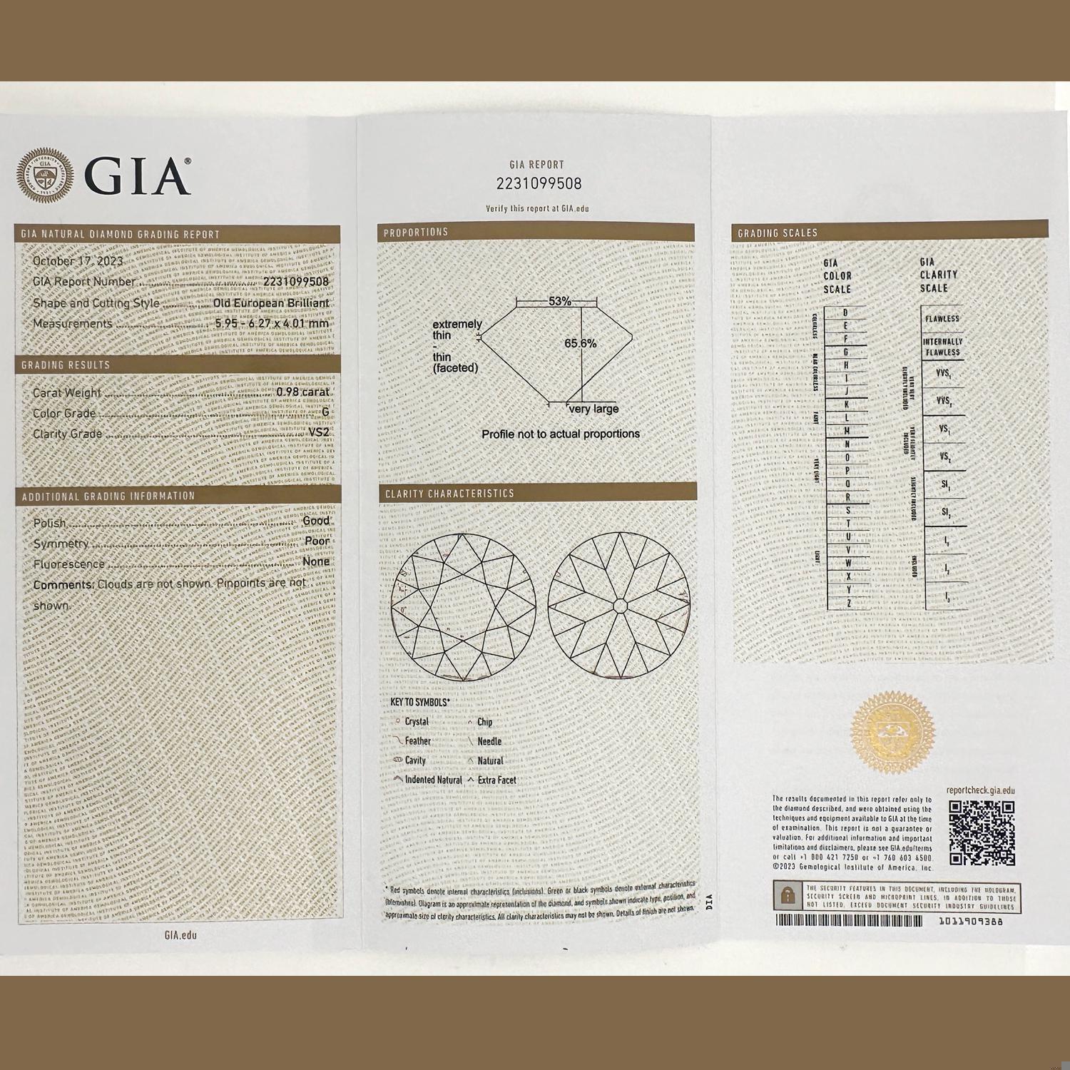 1.10 TW GIA Old European Cut Diamond Accent Engagement Ring Platinum Size 6.5