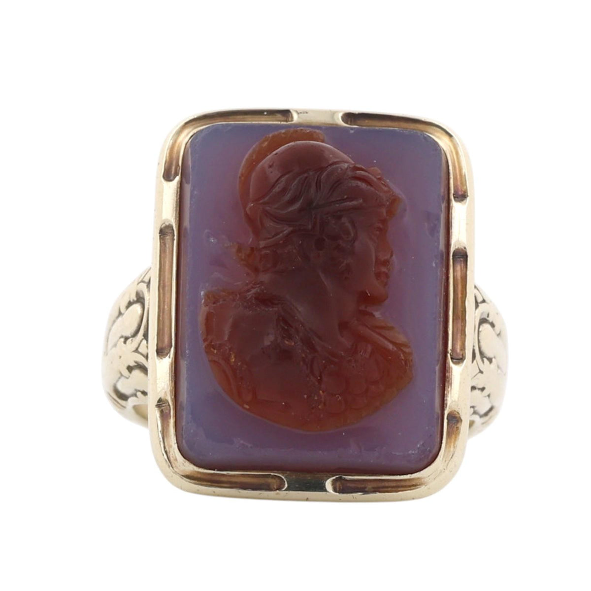 Victorian Style Two-Layer Sardonyx Chalcedony Banded Cameo Ring 14K Yellow Gold