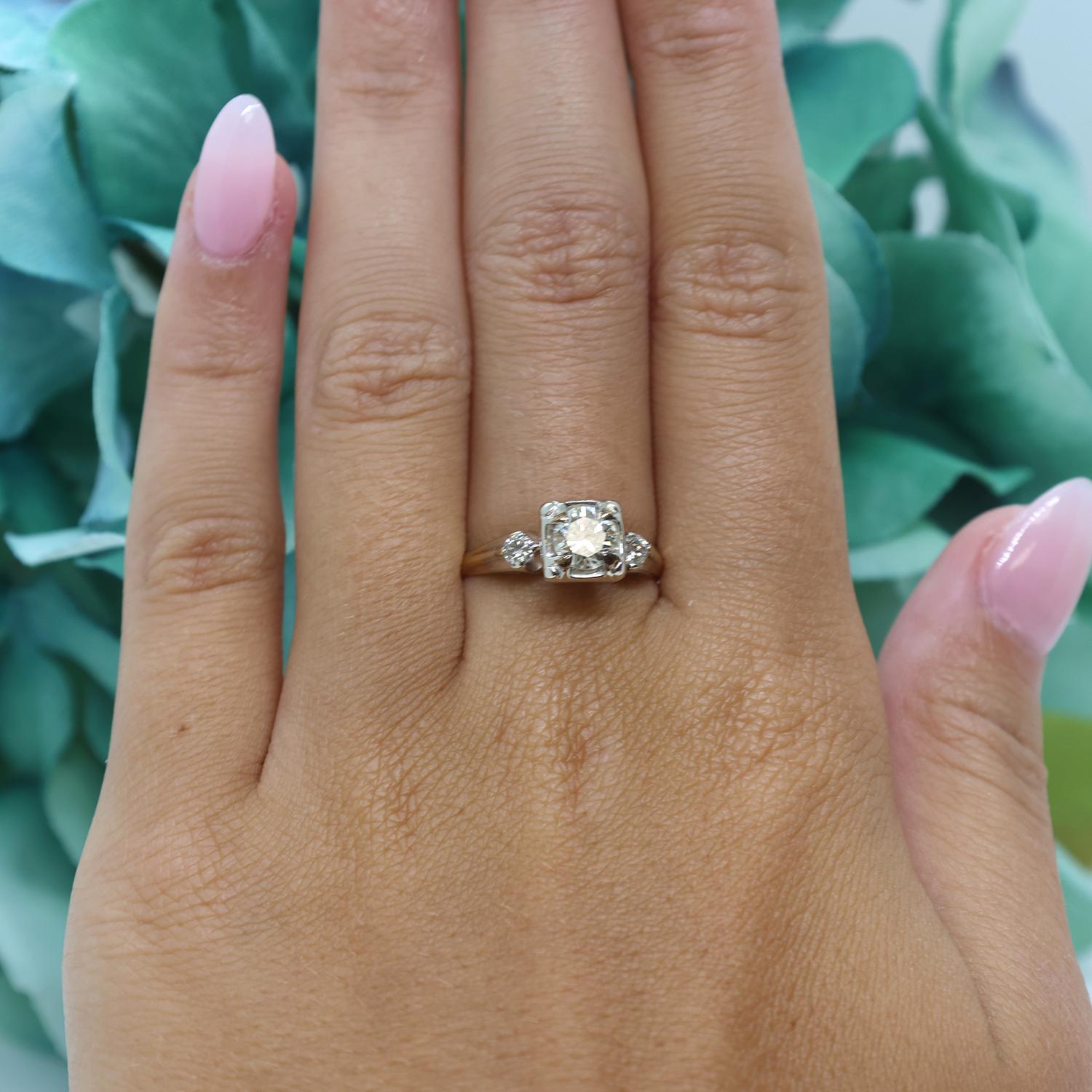 0.65 TW Round Diamond Solitaire Accent Engagement Ring 2-Tone Gold Size 5.25