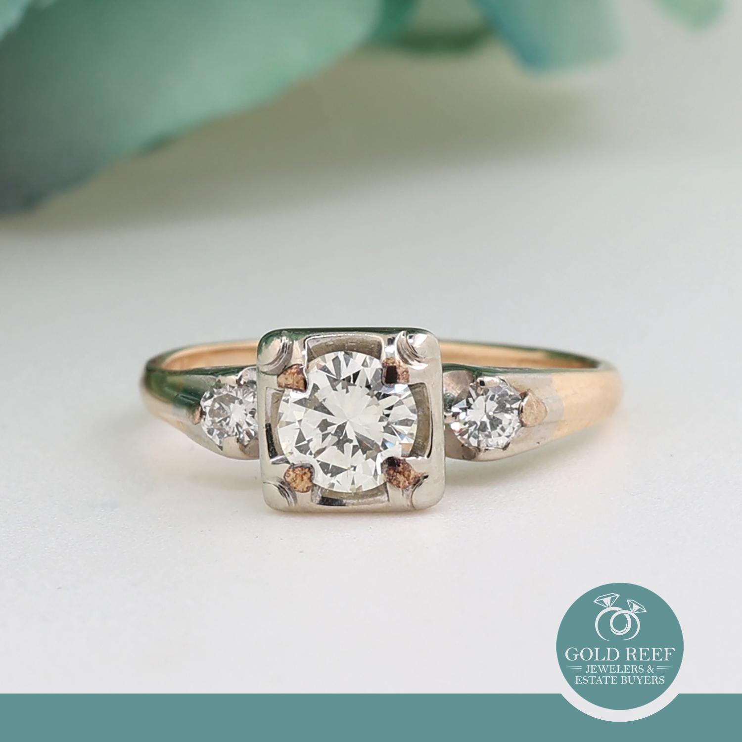 0.65 TW Round Diamond Solitaire Accent Engagement Ring 2-Tone Gold Size 5.25