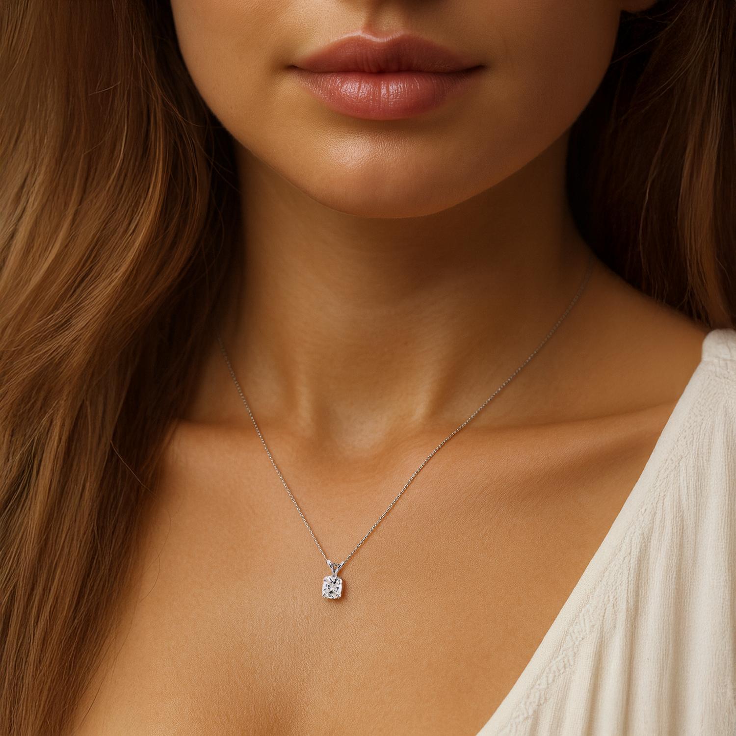 0.81 CT Oval Diamond Solitaire Pendant Chain Necklace White Gold 16"