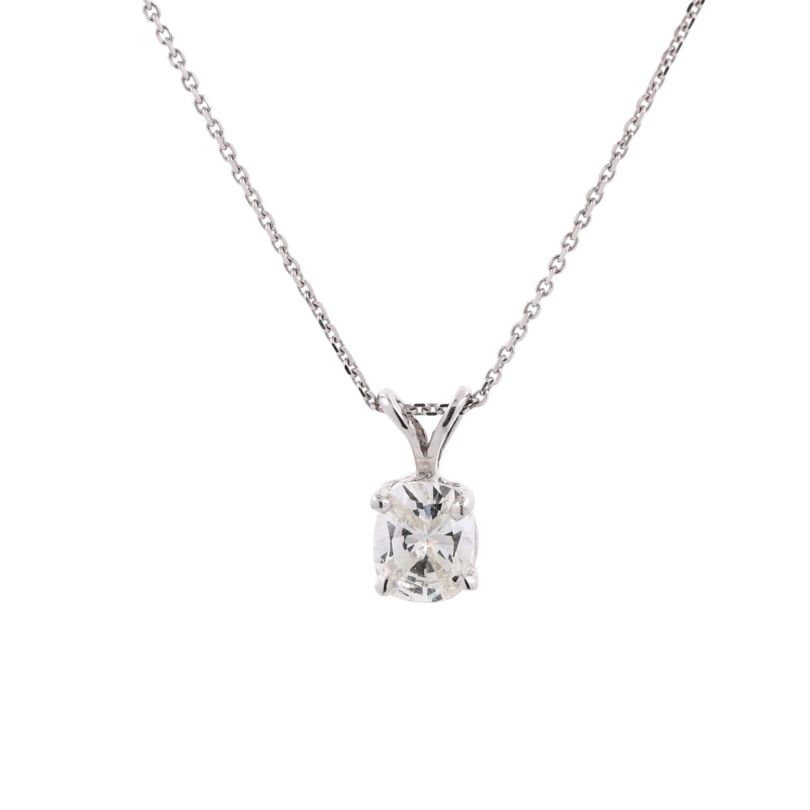 0.81 CT Oval Diamond Solitaire Pendant Chain Necklace White Gold 16"