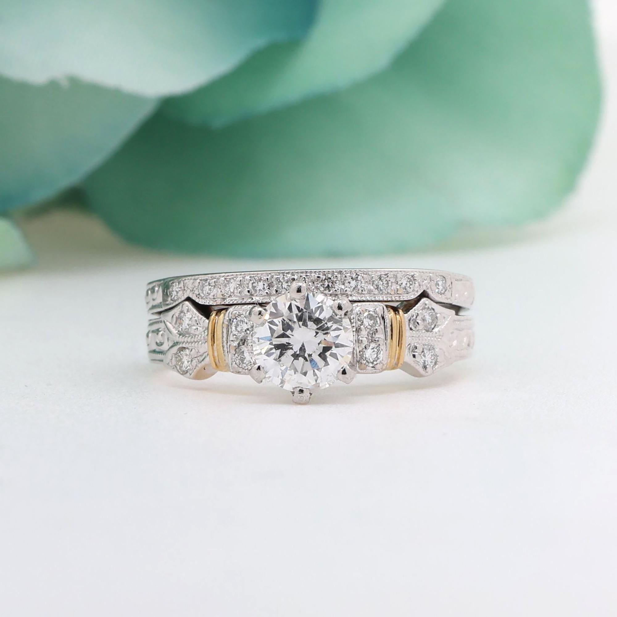 GIA Diamond Solitaire Accent Engagement Ring Set Gold Platinum 1.03 TW Size 5.5
