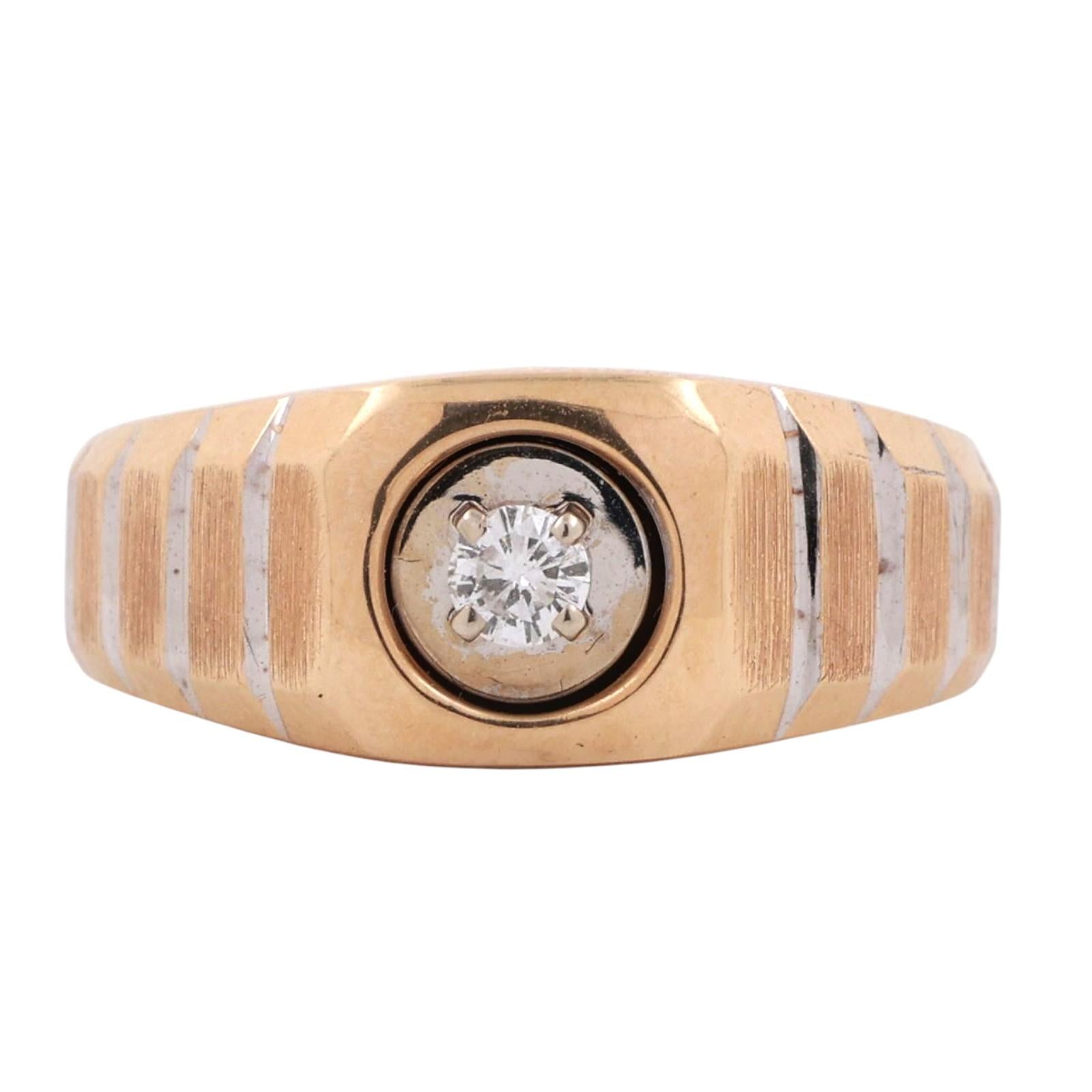 Mens Diamond Ribbed Ring 0.15 TW 14K Two-Tone Gold Brushed Finish Size 9.5