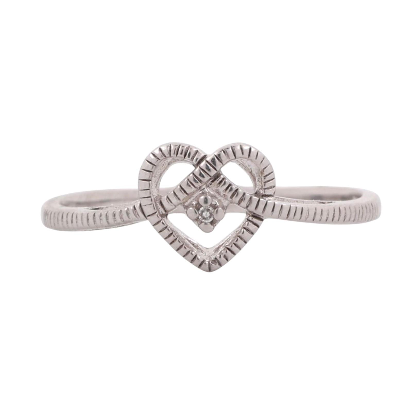 Heart Diamond Accent Ring 10K White Gold Twisted Design Size 7 Ladies Girls