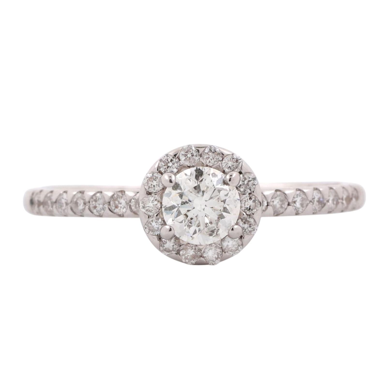 Solitaire Halo Diamond Engagement Ring 14K White Gold 0.70 TW Size 8.25