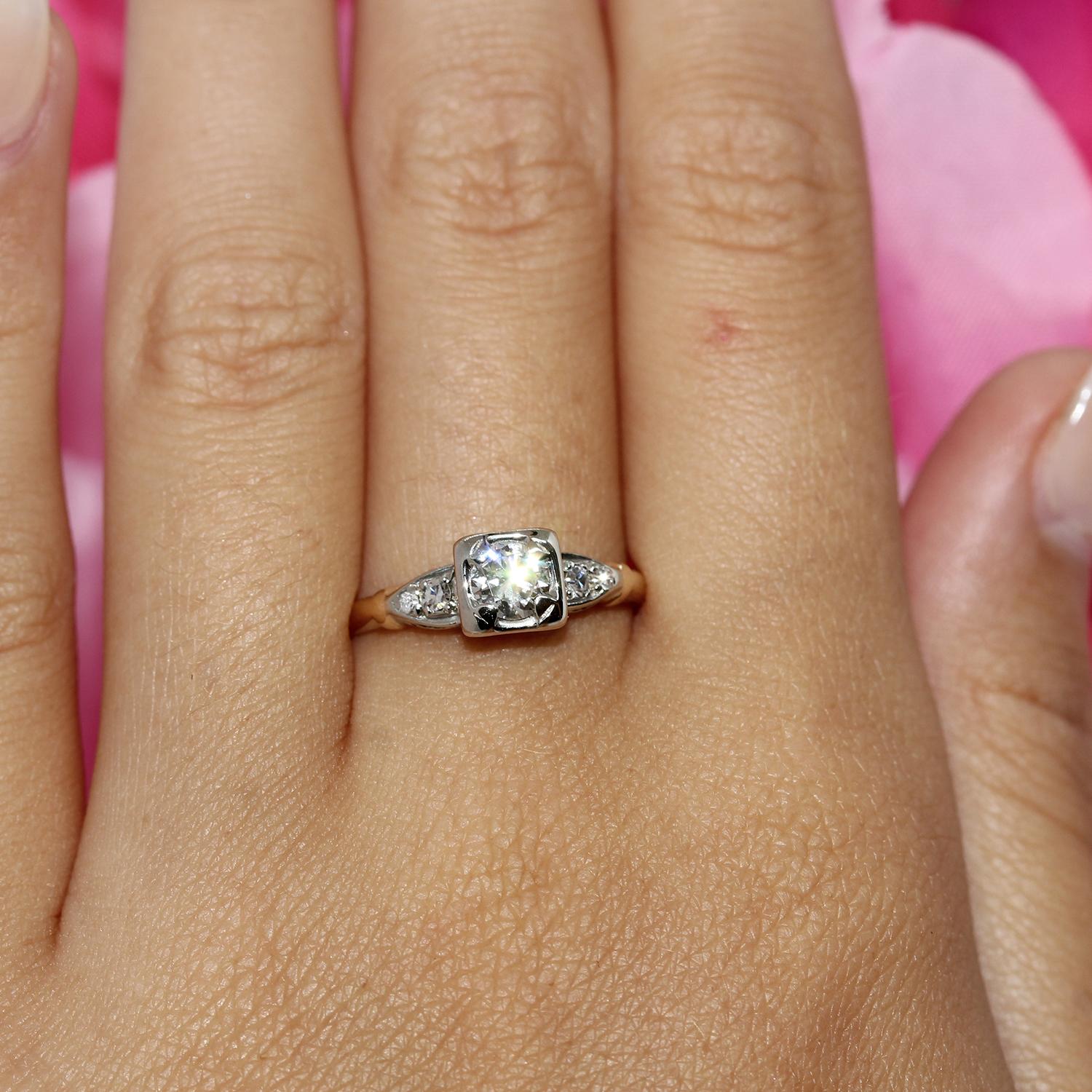 Vintage Solitaire Diamond Engagement Ring 2-Tone Gold 0.33 TW Size 6.75 Estate