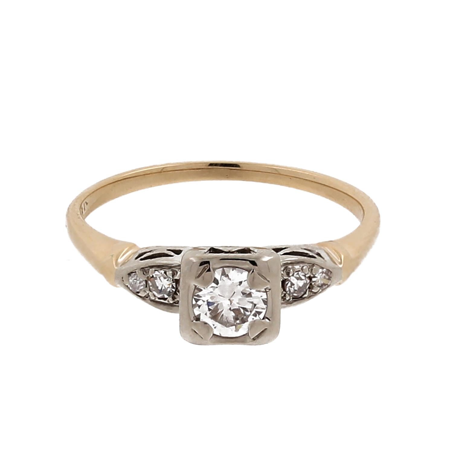 Vintage Solitaire Diamond Engagement Ring 2-Tone Gold 0.33 TW Size 6.75 Estate