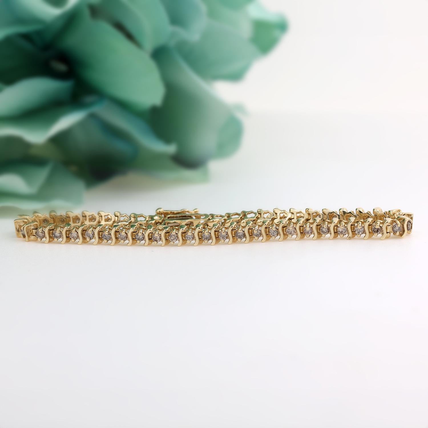 2.25 TW Round Diamond S-Link Tennis Bracelet 14K Yellow Gold 7" Ladies Estate