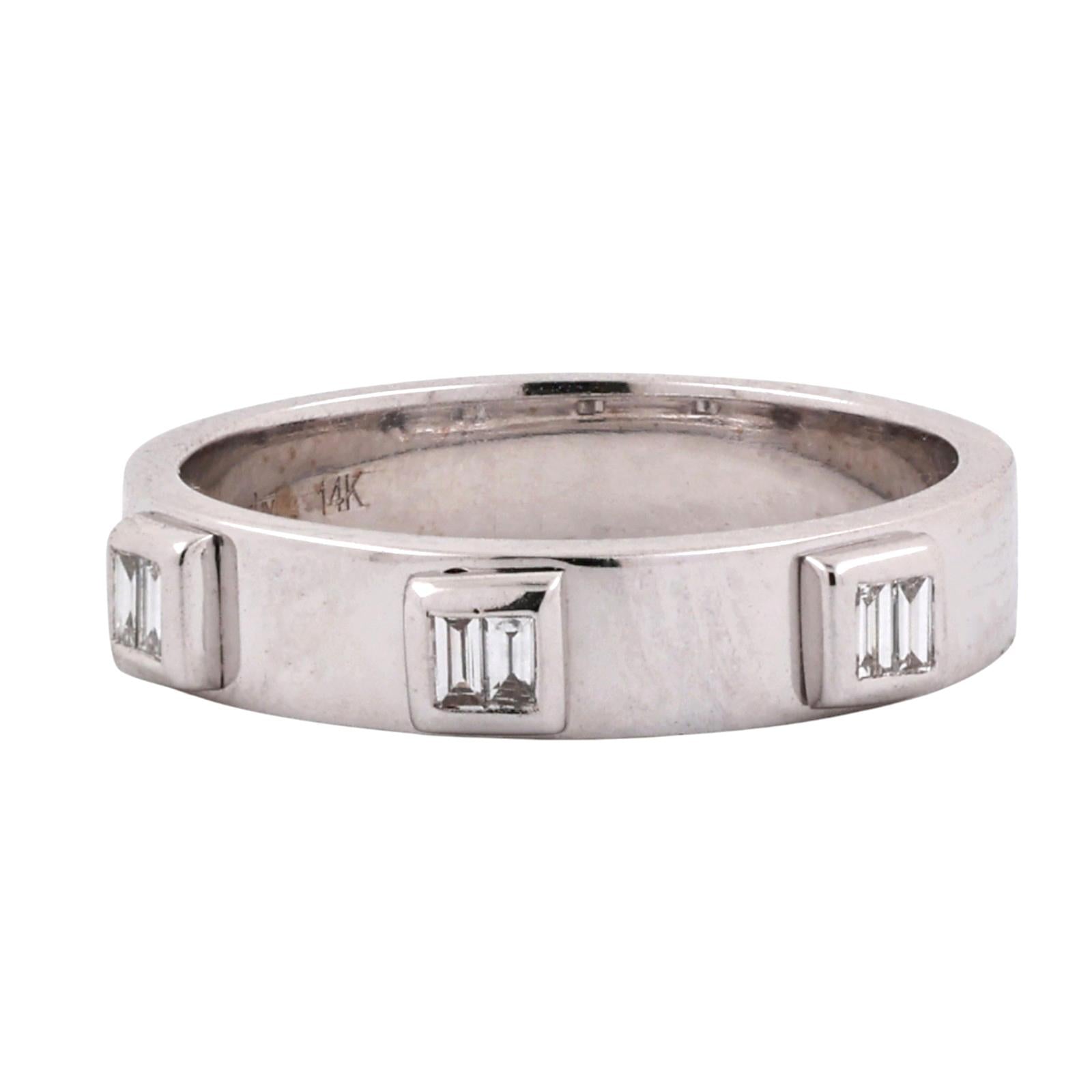 14K White Gold 0.12CTW Natural Baguette Diamond Wedding Band Ring Size 7.25 Esta