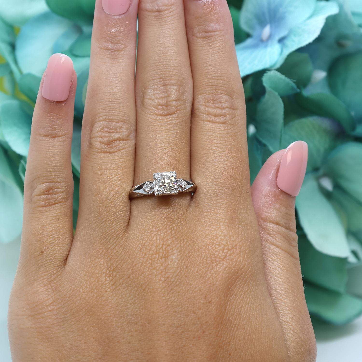 0.53 TW Old European Cut Diamond Solitaire Engagement Ring White Gold Size 7