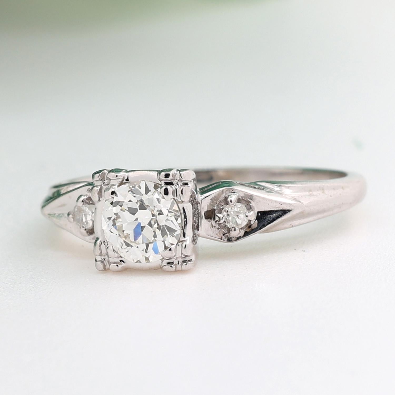 0.53 TW Old European Cut Diamond Solitaire Engagement Ring White Gold Size 7