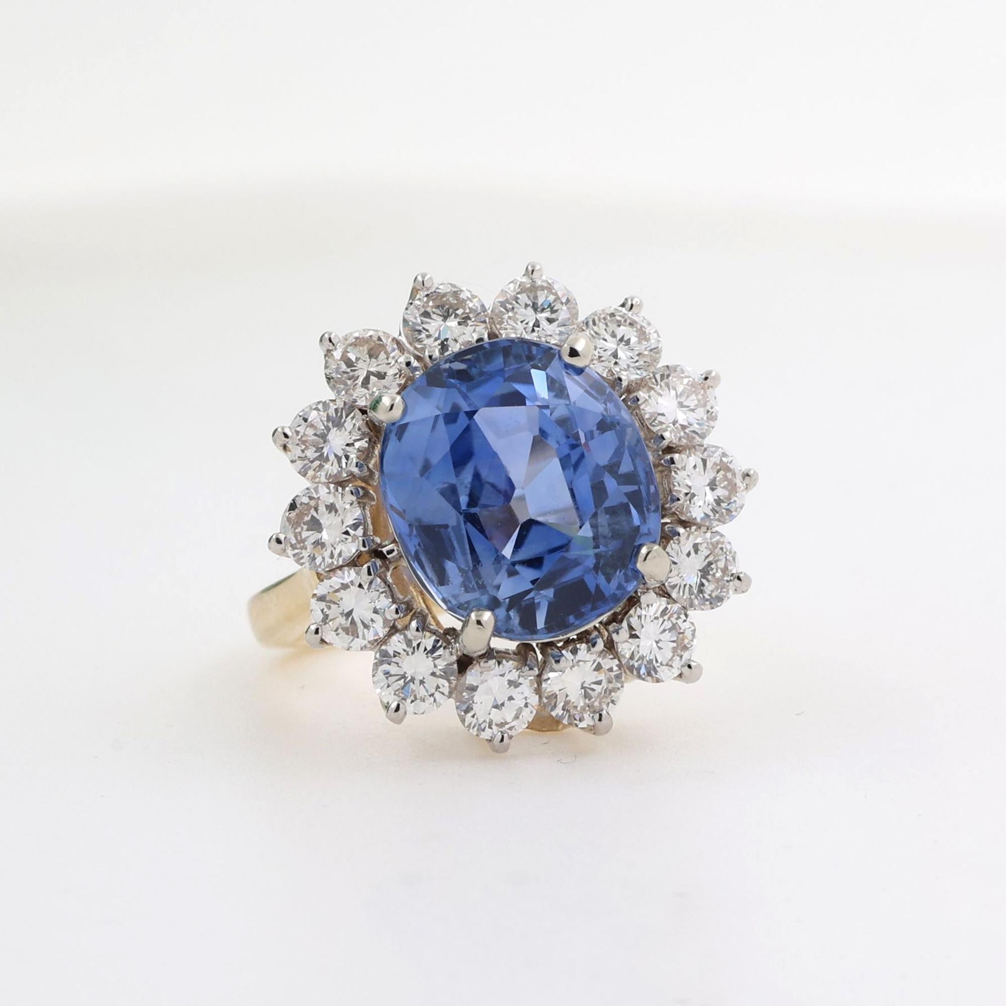 GIA Blue Sapphire Diamond Floral Halo Ring 14K Y/Gold Platinum 10.21 CTW SZ 6.5