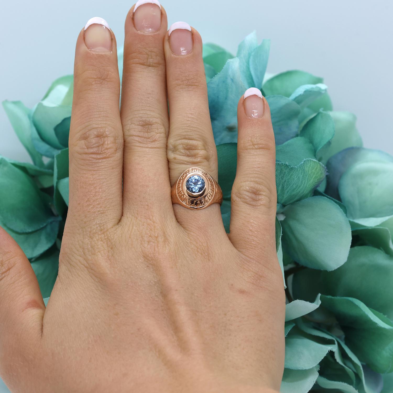 Pallotti High School Class Ring 1961 10K Yellow Gold Blue Topaz Gem Size 5