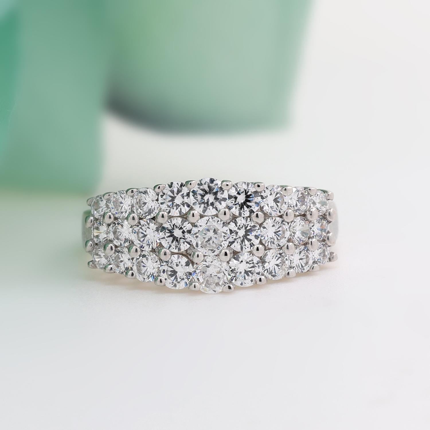 3-Row Cubic Zirconia Gem Dome Ring 14K White Gold Size 7.5 Estate