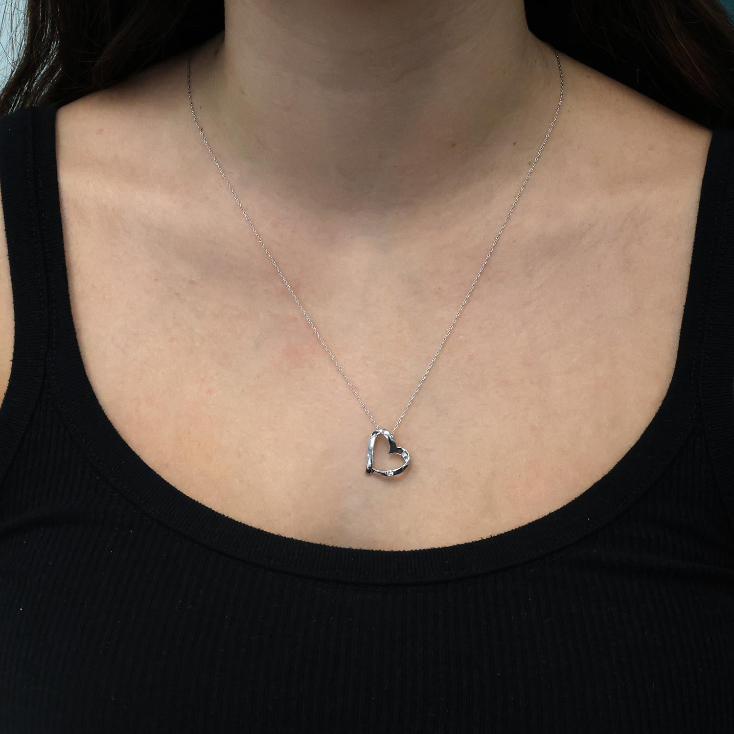 Open Heart Diamond Pendant Cable Chain Necklace 10K White Gold 0.04 TW 19"