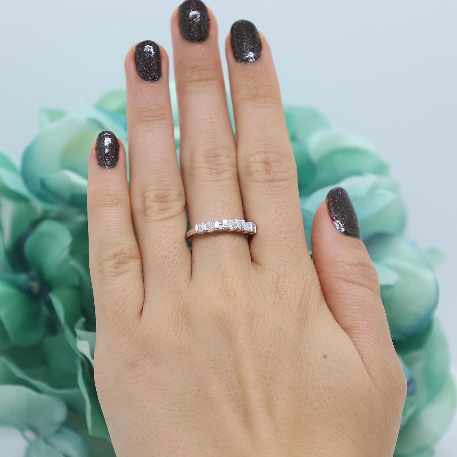 0.37 TW Tension Set Diamond Half Eternity Band Ring 10K White Gold Size 7.25