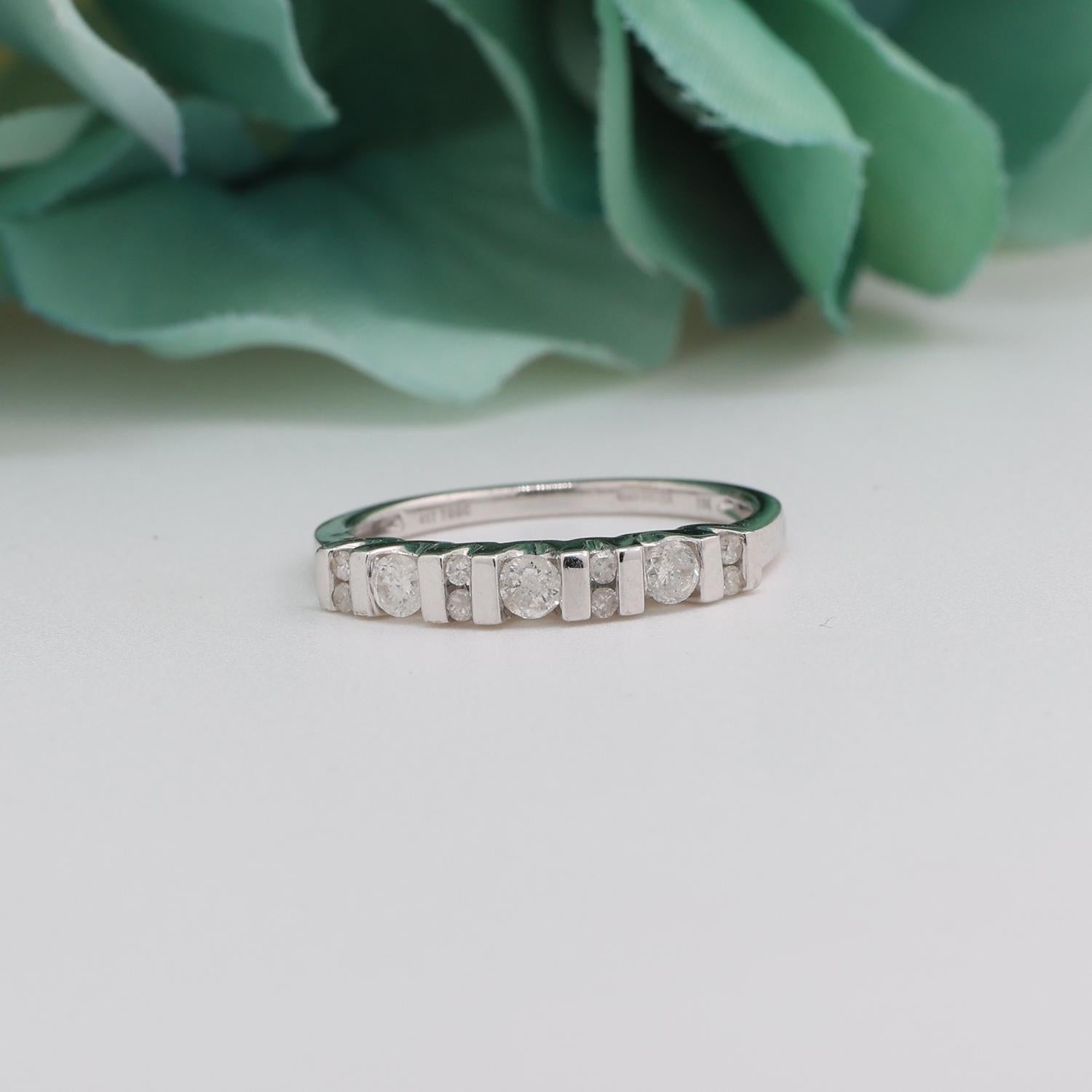 0.37 TW Tension Set Diamond Half Eternity Band Ring 10K White Gold Size 7.25