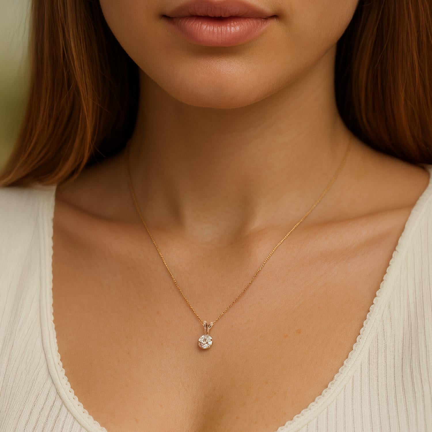 0.70 CT Round Solitaire Diamond Pendant Chain Necklace 14K Yellow Gold 16"