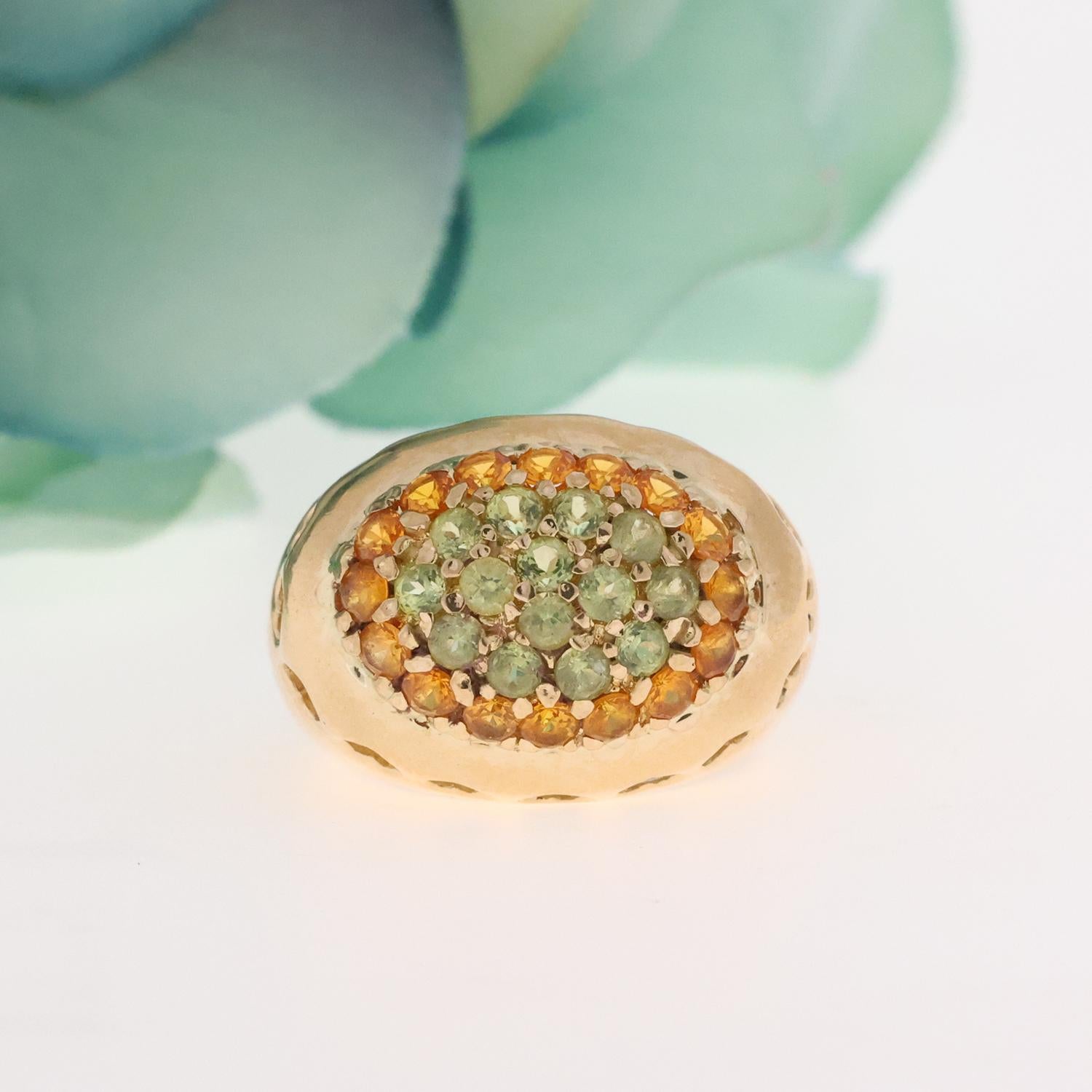 Prasiolite Citrine Statement Ring Hearts Motif 18K Yellow Gold 1.46 CTW SZ 7.75