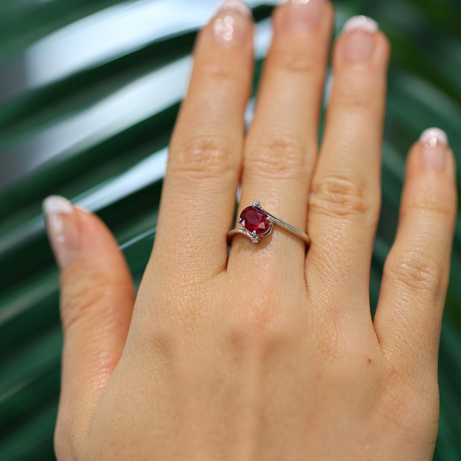 Oval Pink Tourmaline Swirl Ring Solitaire 10K White Gold 0.82 CT Size 7.25