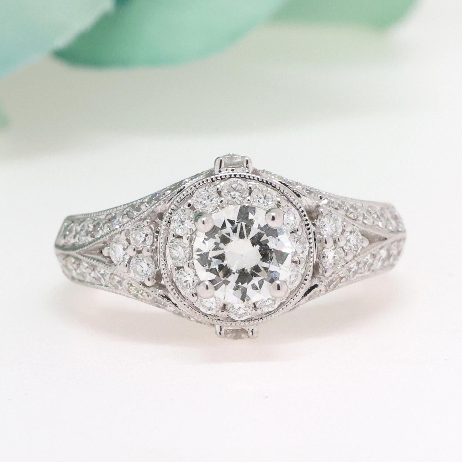 GIA Round Diamond Engagement Ring W/Accents 18K White Gold 2.28 TW SZ 6.75