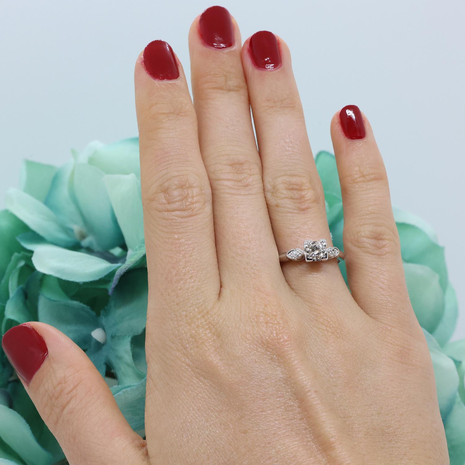 Vintage 0.48 TW Round Diamond Solitaire Engagement Ring Platinum Size 6.25