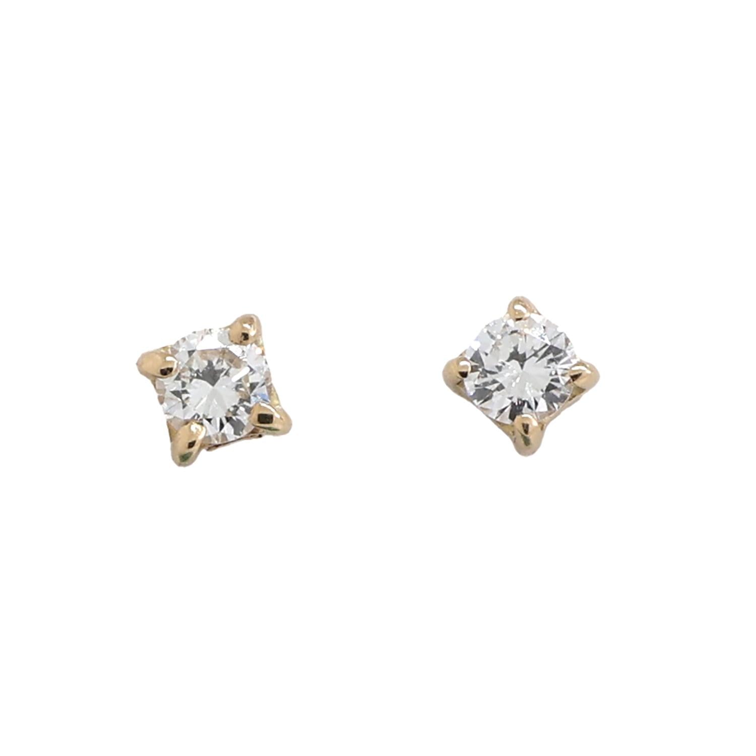 Round Diamond Stud Earrings Yellow Gold 0.21 TW 4-Prong Setting Unisex Estate