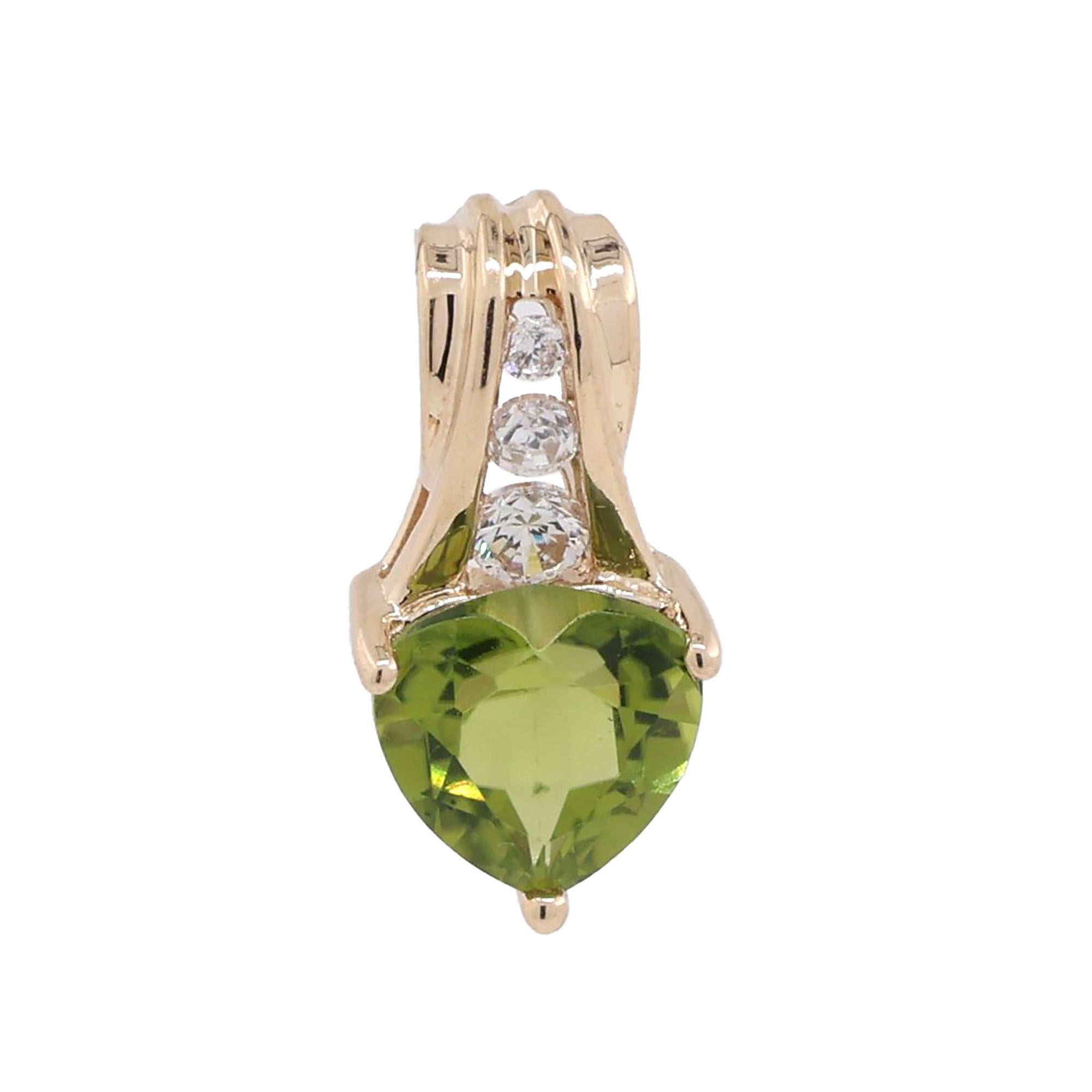 Heart Shape Peridot Cubic Zirconia Accent Pendant 10K Yellow Gold 0.60" Estate