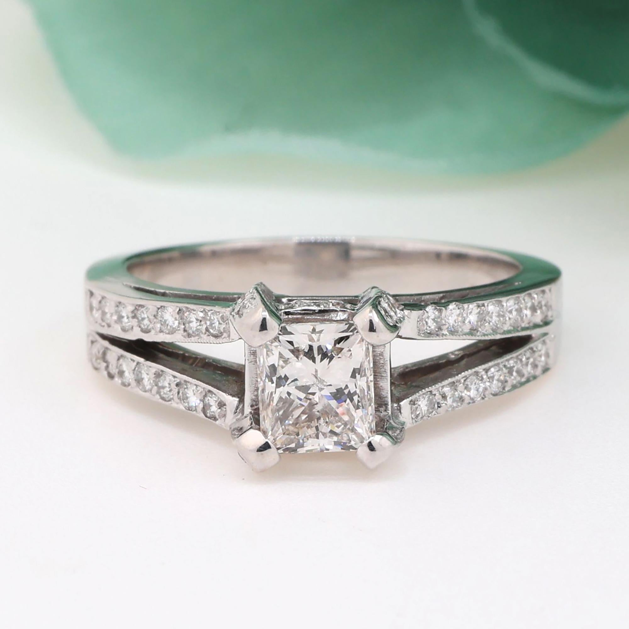 Solitaire Princess Diamond Accent Engagement Ring 18K White Gold 1.53 TW Size 7