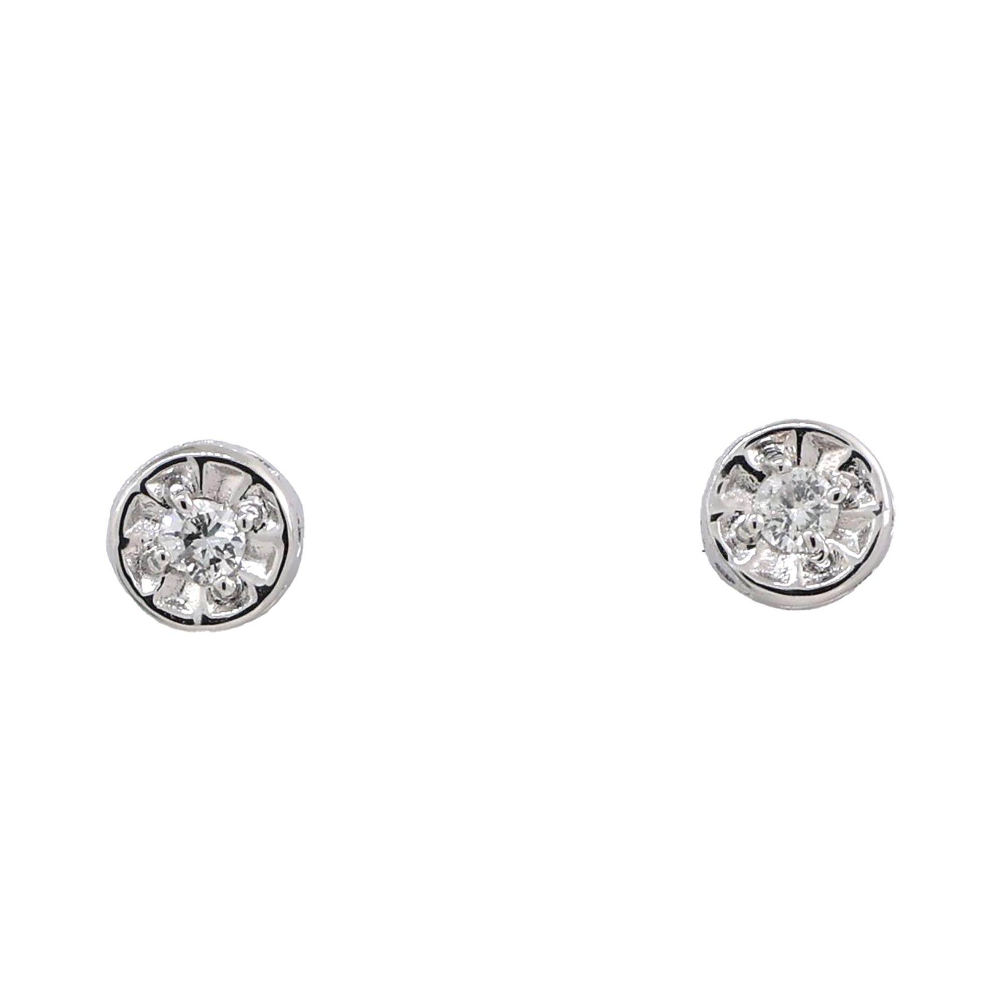 Round Diamond Stud Earrings 14K White Gold 0.20 TW Prong Setting Unisex Estate
