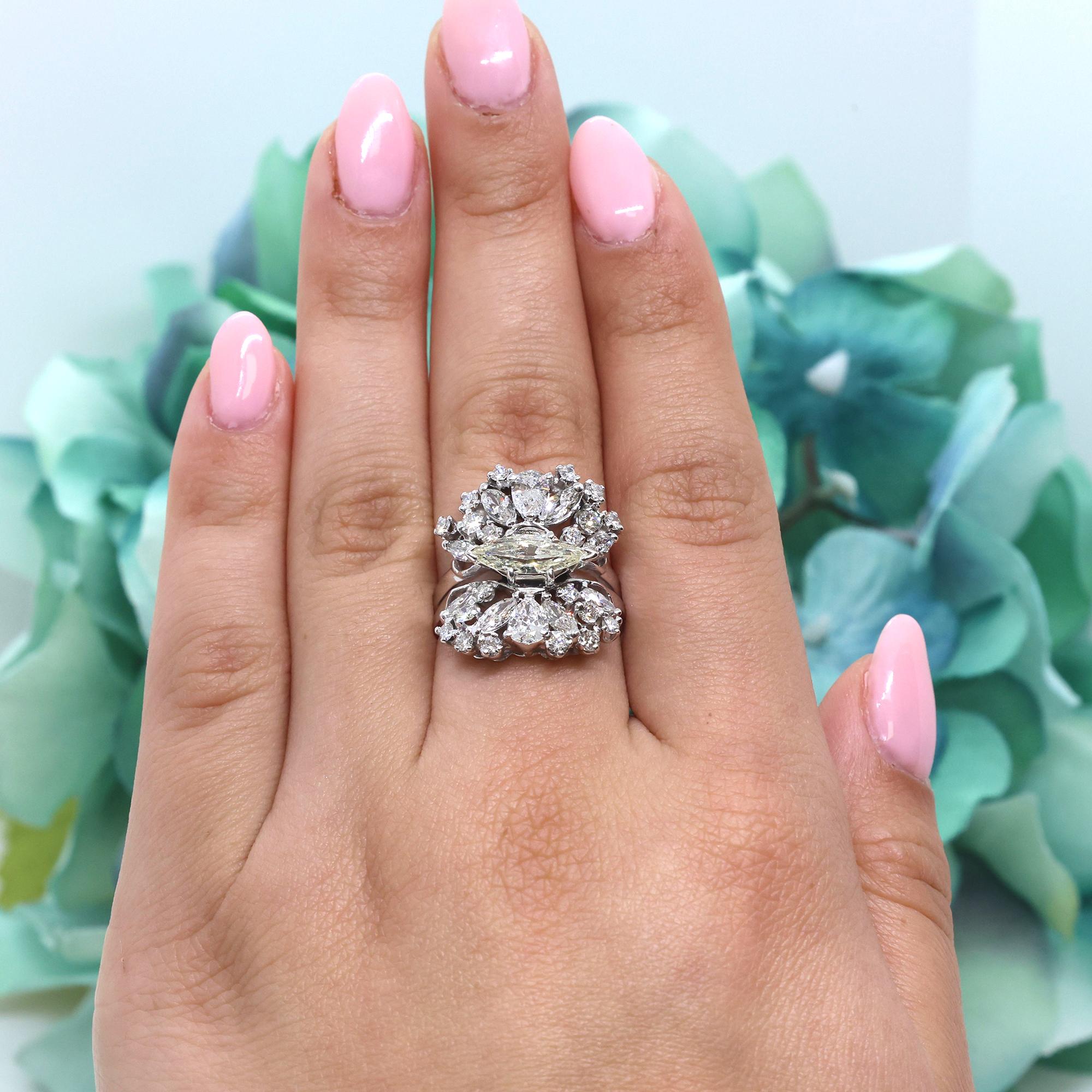 3.07CTW Diamond Cocktail Ring Marquise Pear Round Floral White Gold Size 8.75