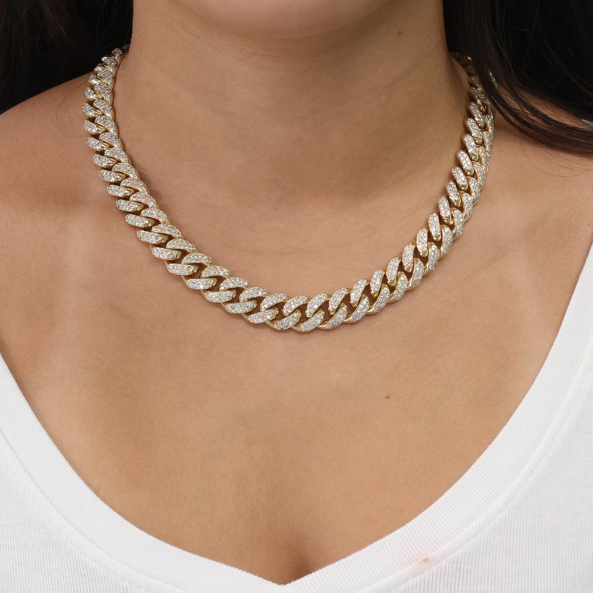 Men's Diamond Cuban Link Chain Necklace 10K Yellow Gold 20 TW 19" Unisex