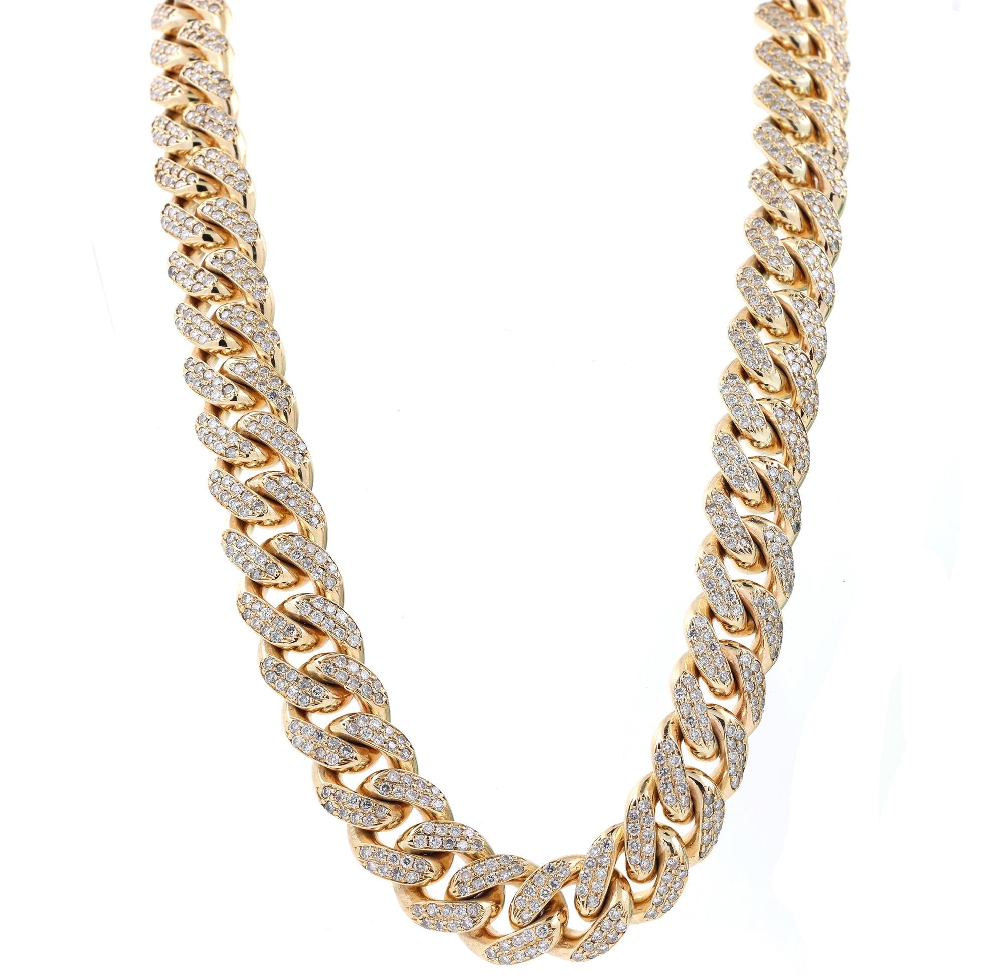 Men's Diamond Cuban Link Chain Necklace 10K Yellow Gold 20 TW 19" Unisex