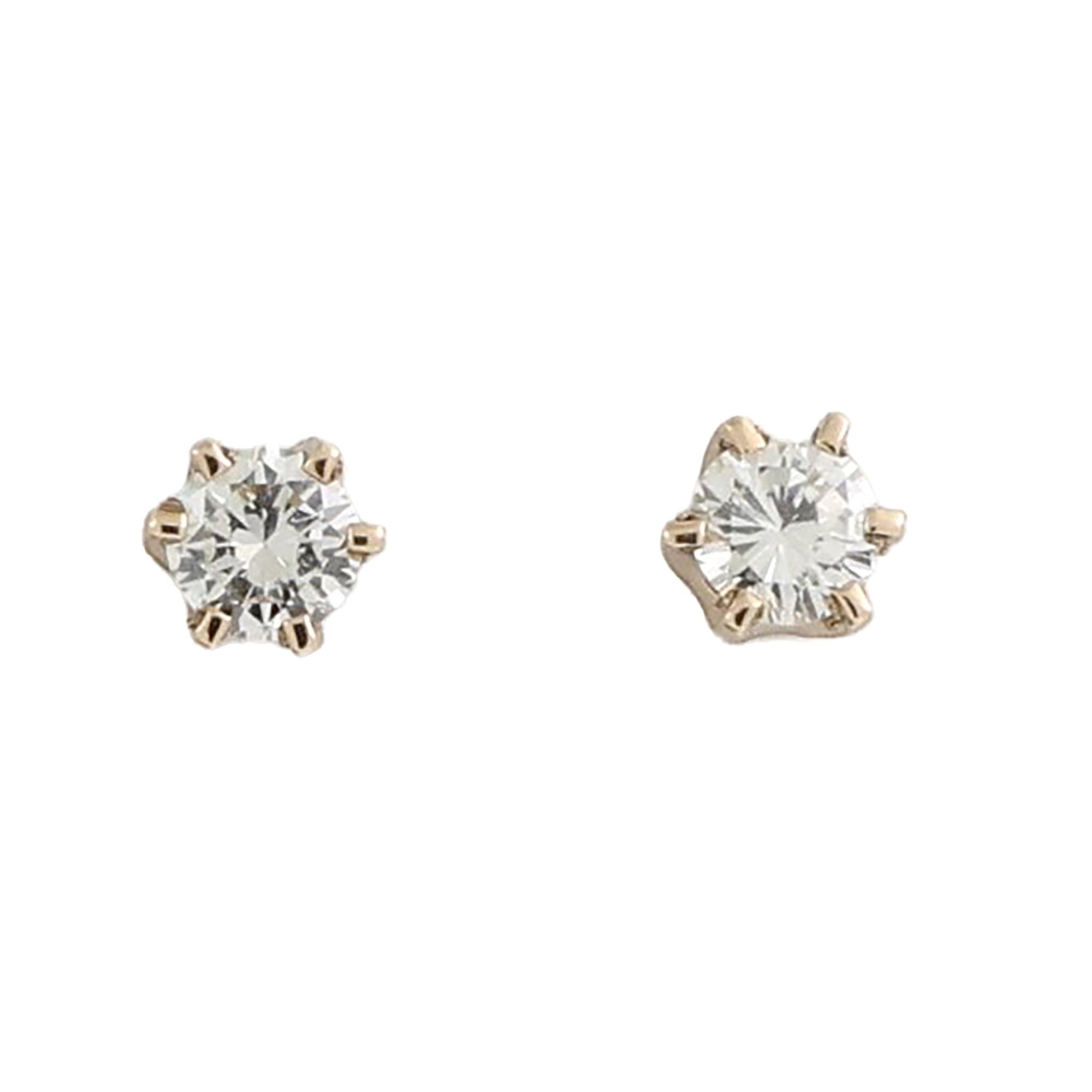 0.34 TW Round Diamond Stud Earrings 14K Yellow Gold 6-Prong Set Unisex Estate