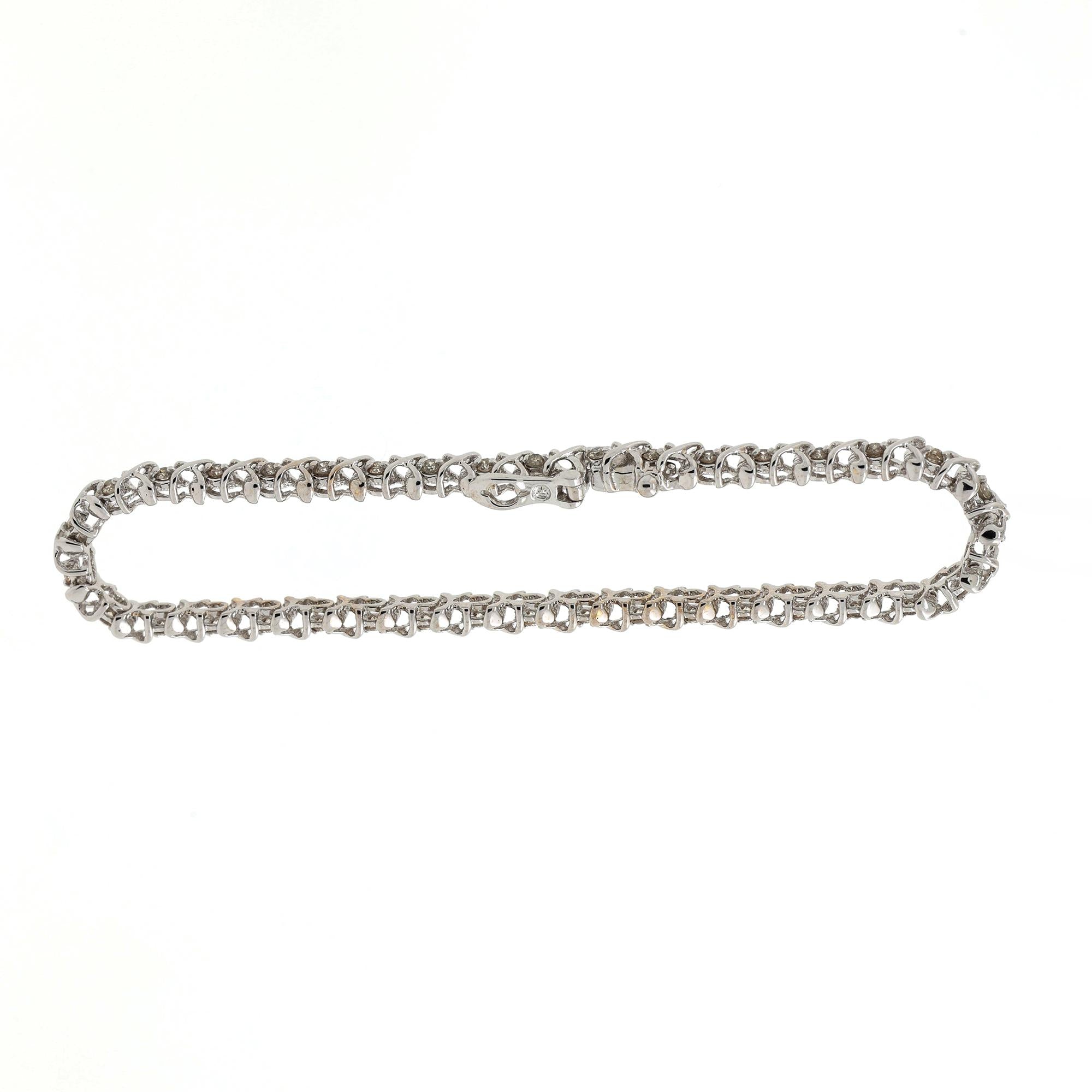 Round Diamond X Link Tennis Bracelet 14K White Gold 1.00 TW 7" Estate