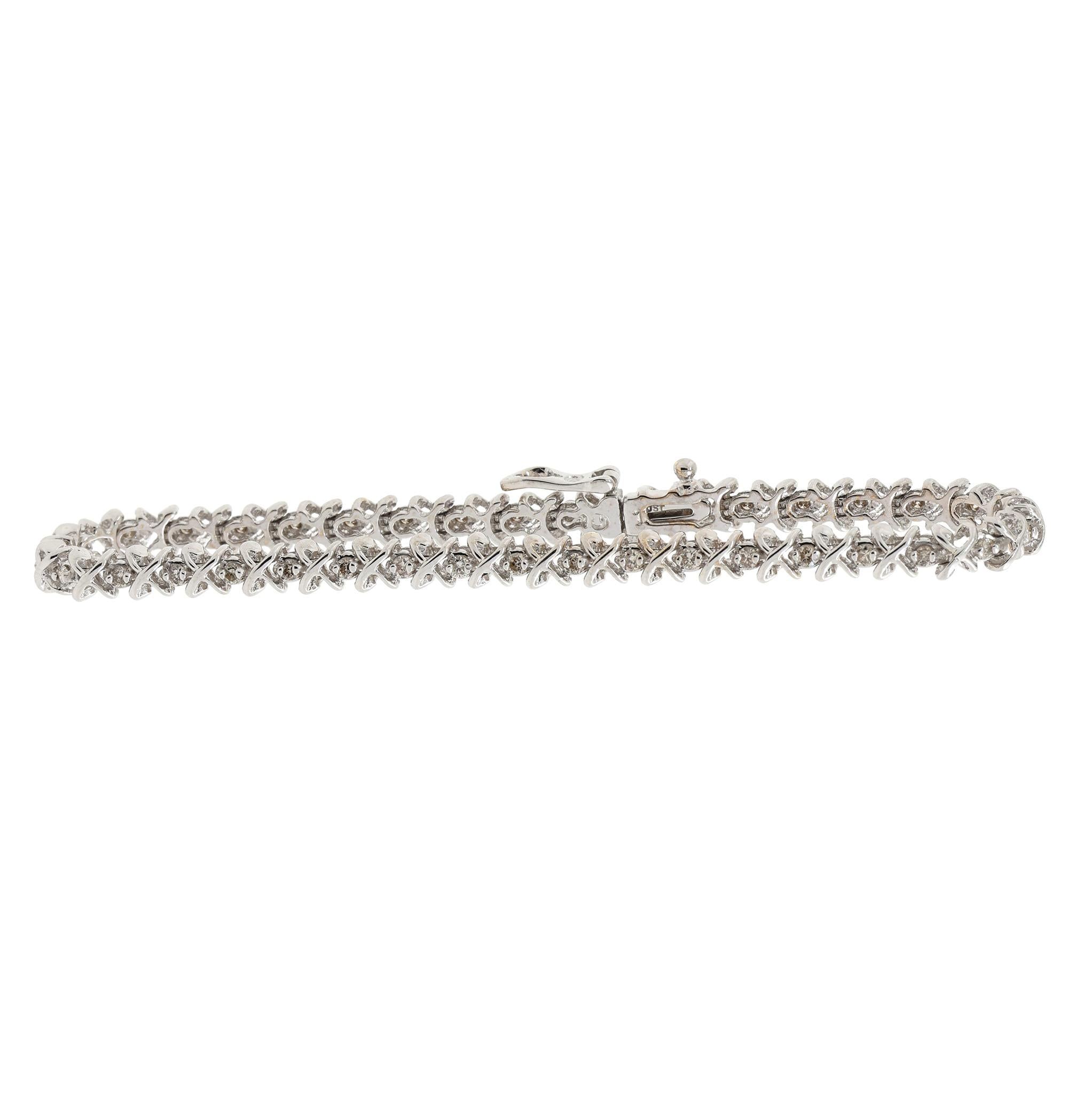 Round Diamond X Link Tennis Bracelet 14K White Gold 1.00 TW 7" Estate
