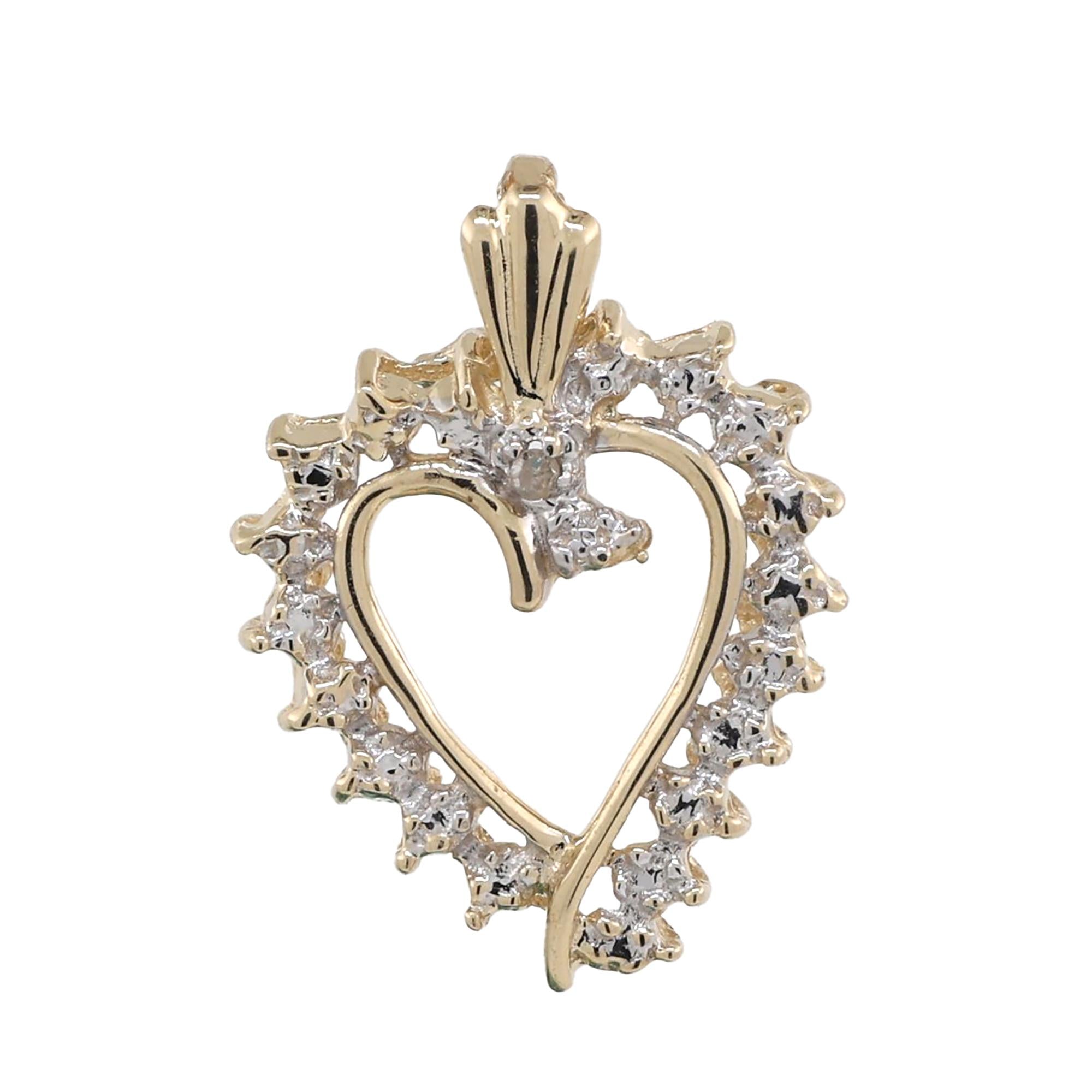 Estate Diamond Open Heart Pendant 10K Gold 0.02 TW 0.80" Ladies