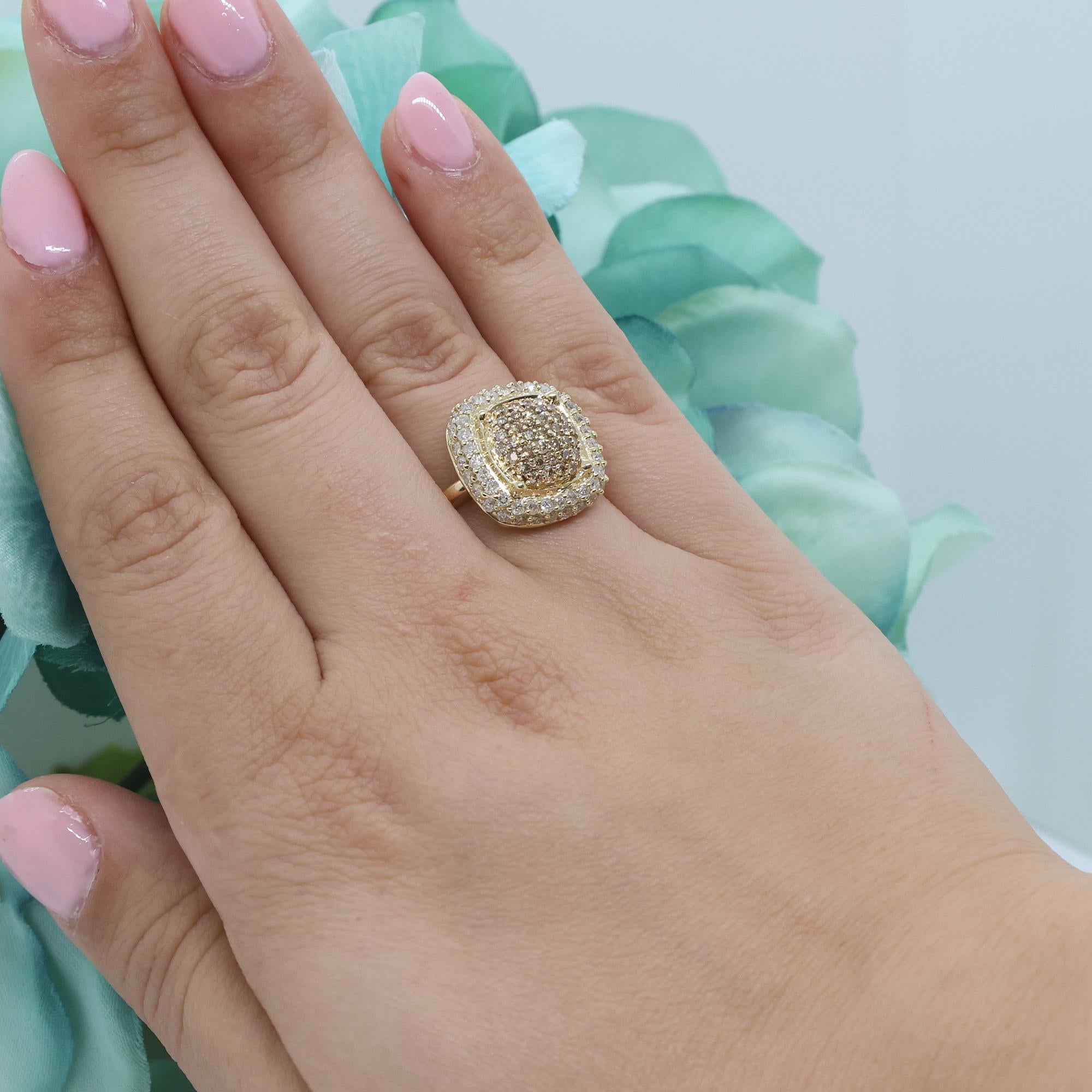 Cluster Halo Diamond Square Ring 14K Yellow Gold 2.15 TW Size 7.5 Ladies Estate