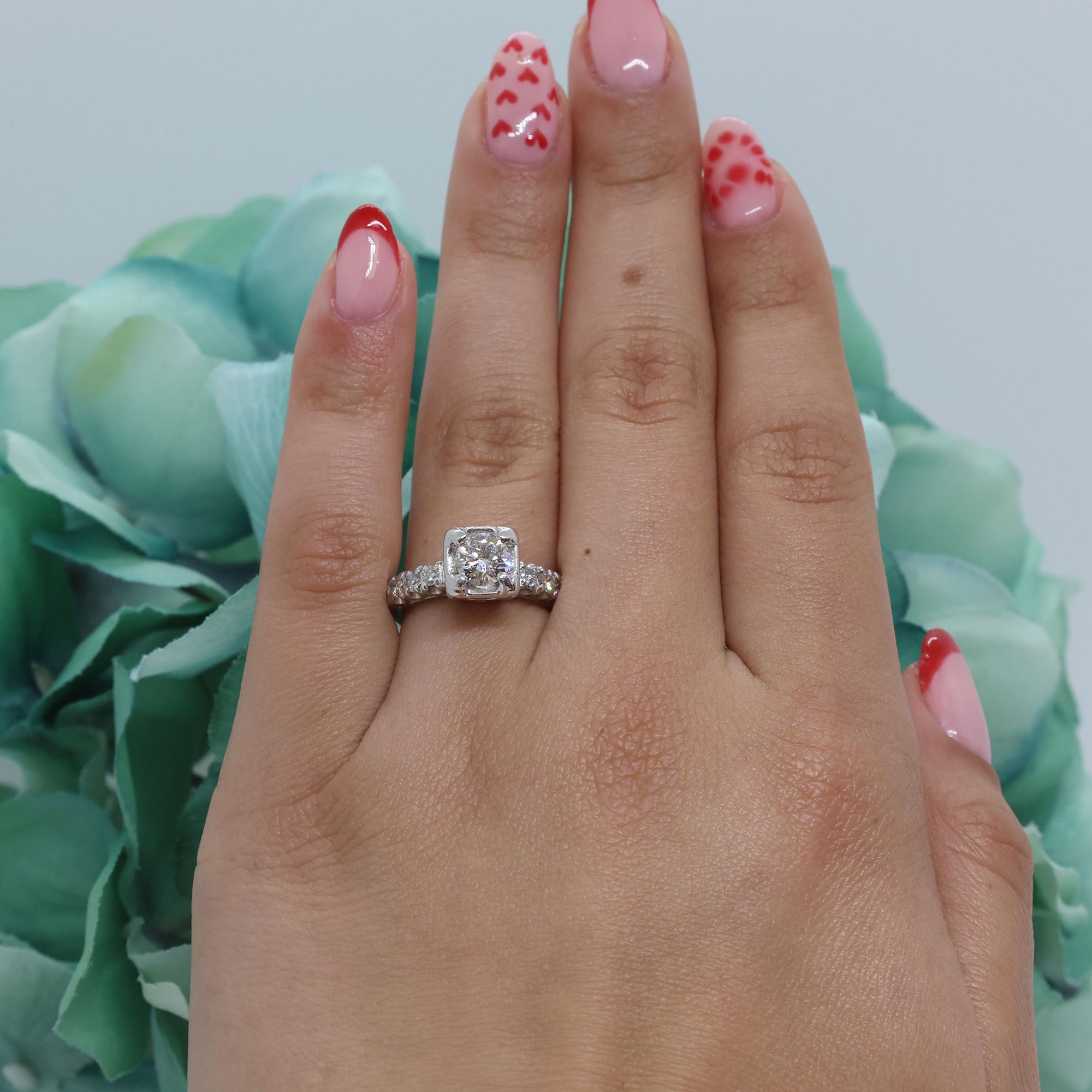 Vintage Solitaire Diamond Engagement Ring Platinum 1.15 TW Size 5.75