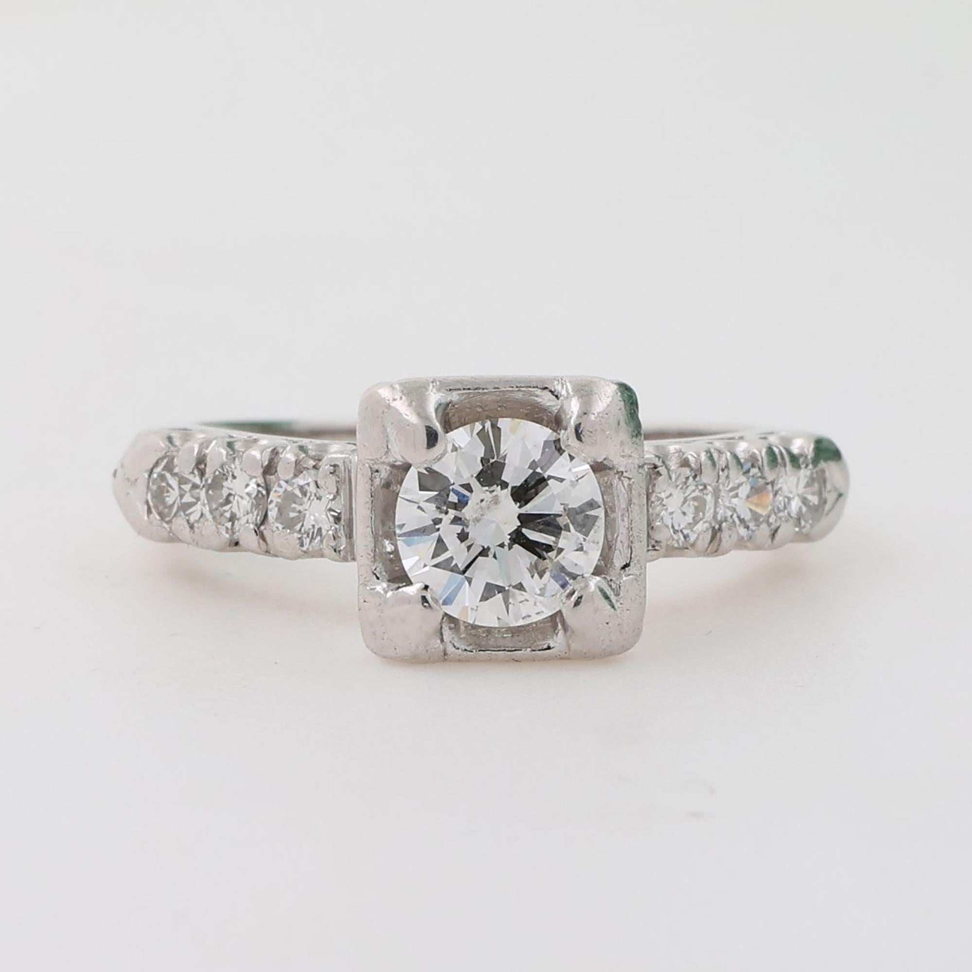 Vintage Solitaire Diamond Engagement Ring Platinum 1.15 TW Size 5.75
