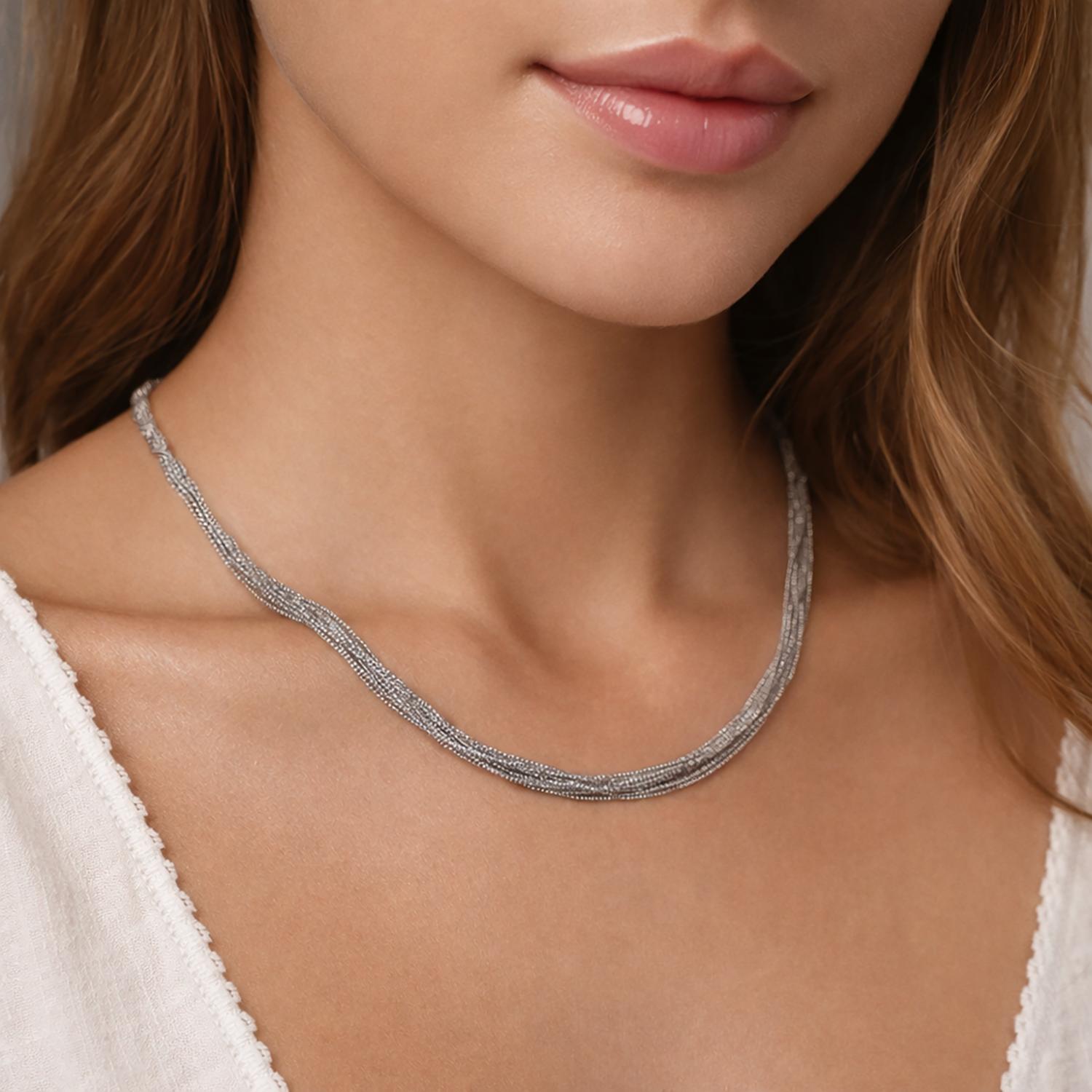 14K White Gold 10-Strand Cable Link Chain Necklace 18" Italy Estate