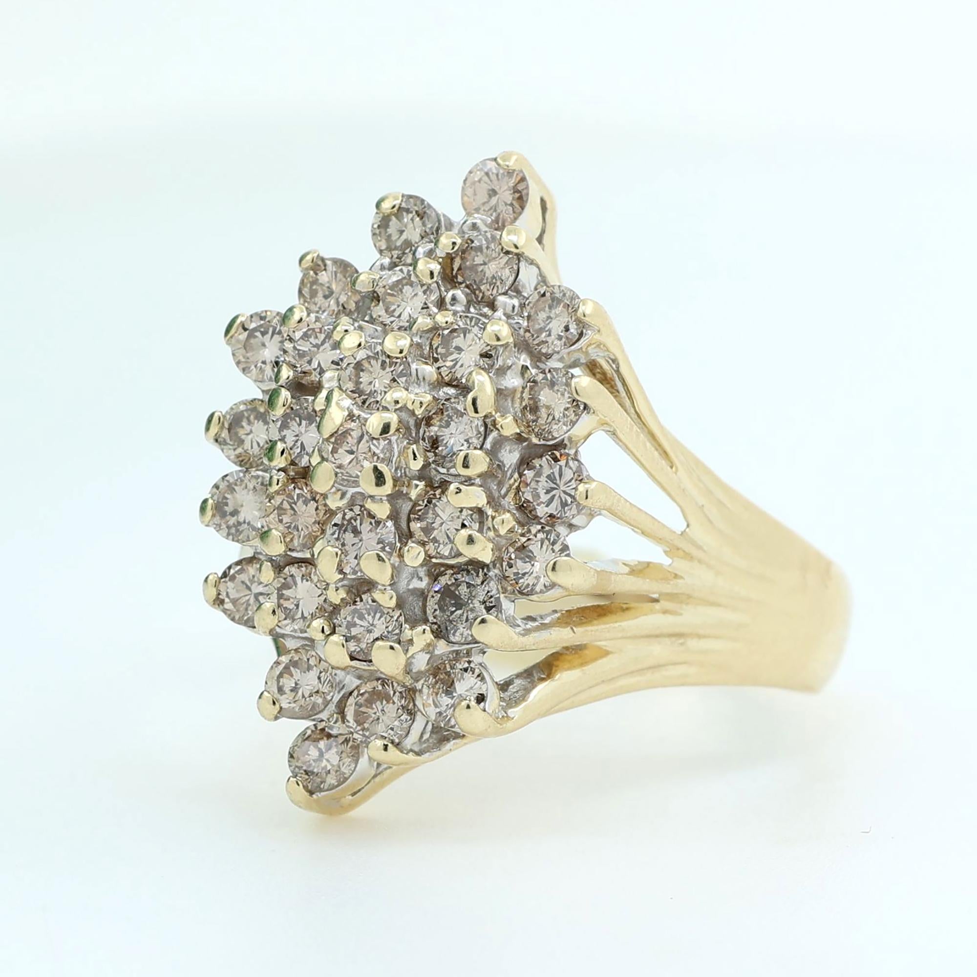 2.25 TW Cluster Champagne Diamond Cascade Ring 14K Gold Size 10.75 Ladies Estate