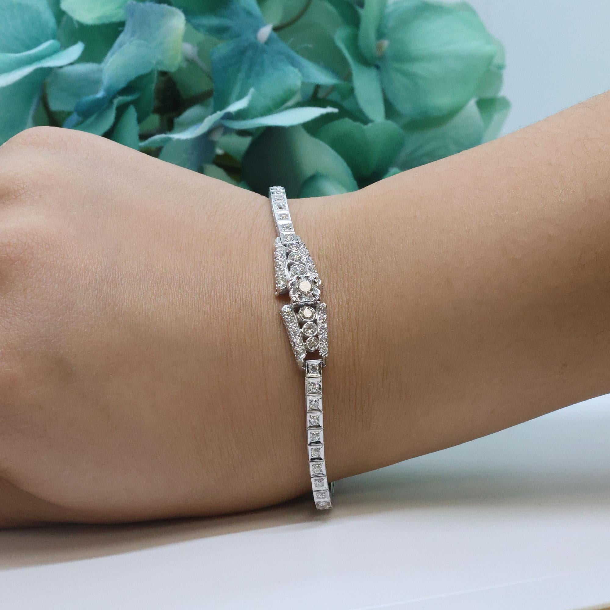 Vintage 2.00 TW Diamond Bracelet White Gold 6" Ladies Estate