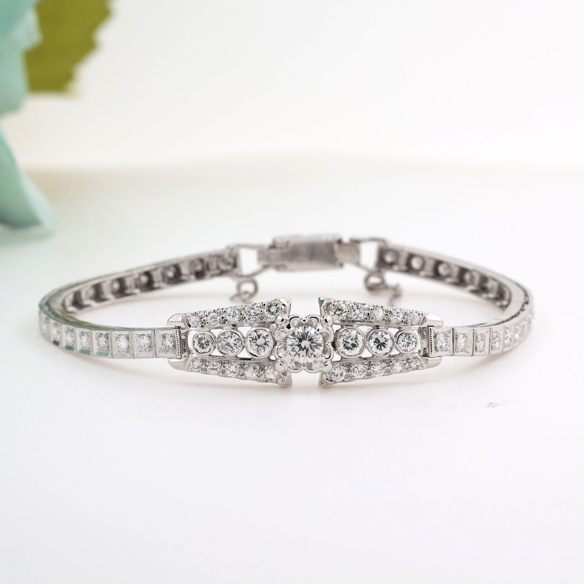 Vintage 2.00 TW Diamond Bracelet White Gold 6" Ladies Estate